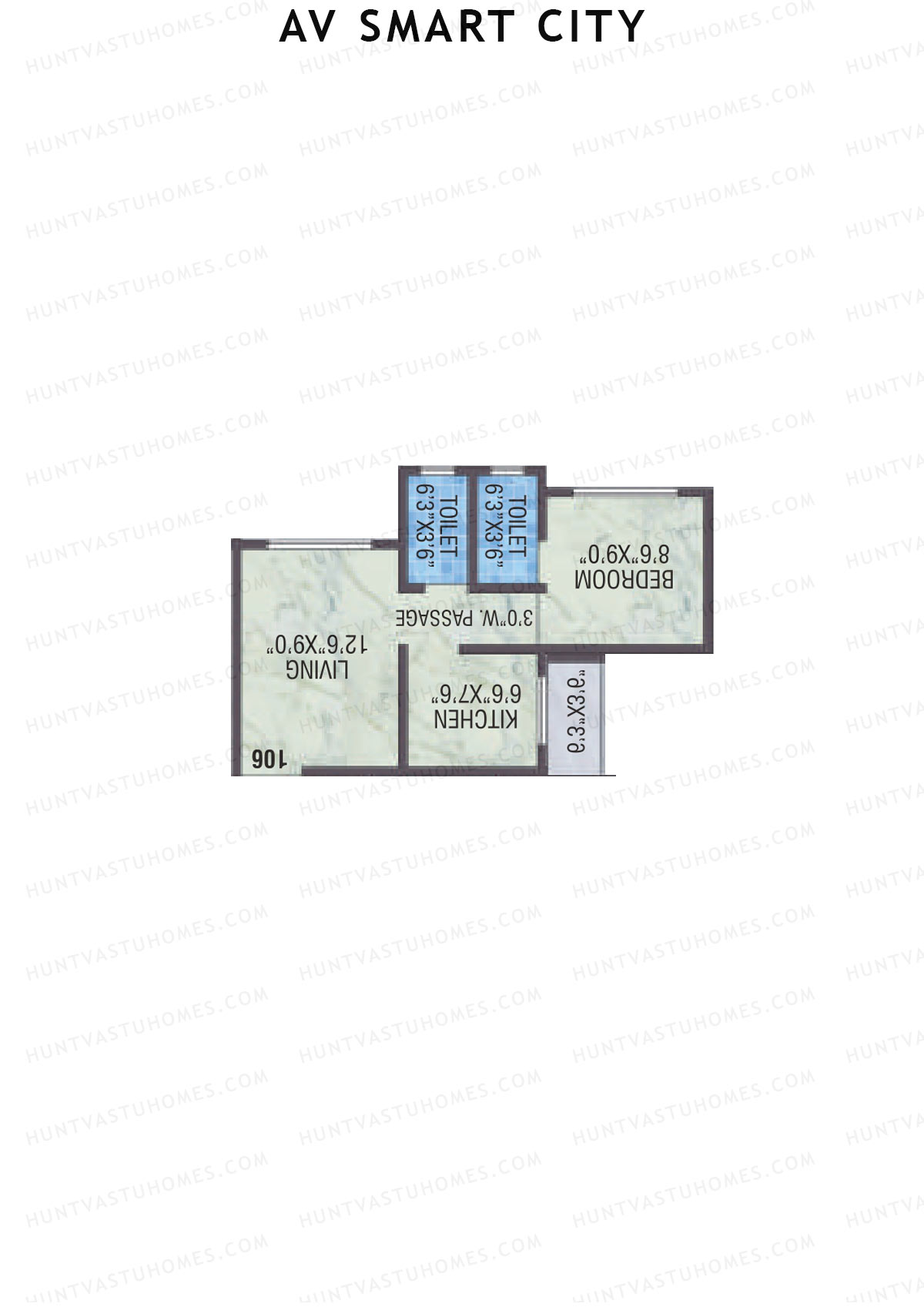 AV Smart City, Tower 3, Unit 6, 1BHK, Carpet Area 330   sq ft 