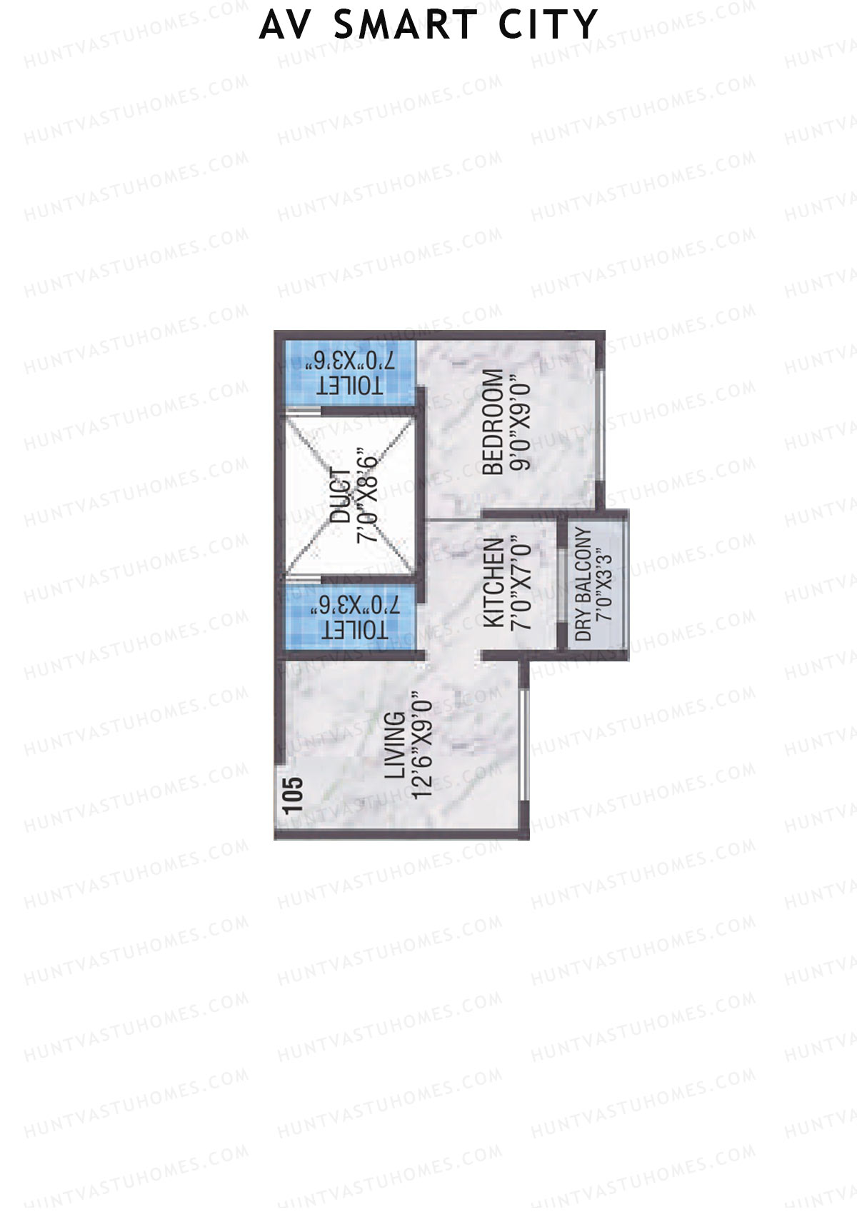 AV Smart City, Tower 3, Unit 7, 1BHK, Carpet Area 310   sq ft 