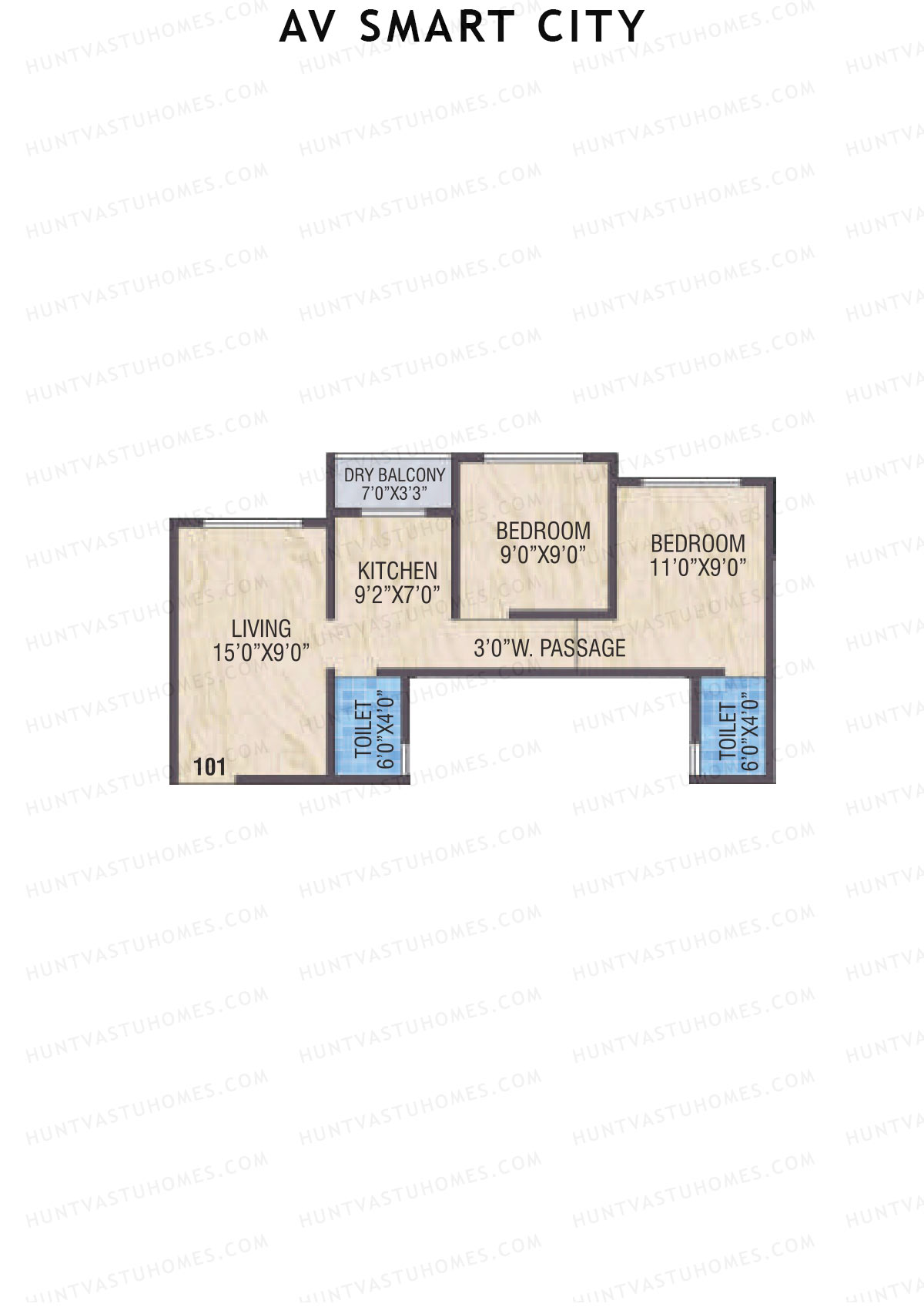 AV Smart City, Tower 4, Unit 1, 2BHK, Carpet Area 485   sq ft 