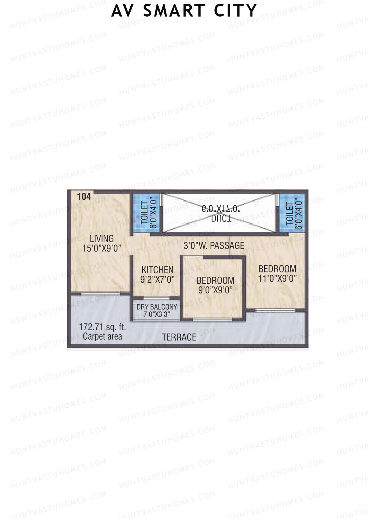 AV Smart City, Tower 4, Unit 4, 2BHK, Carpet Area 485   sq ft 