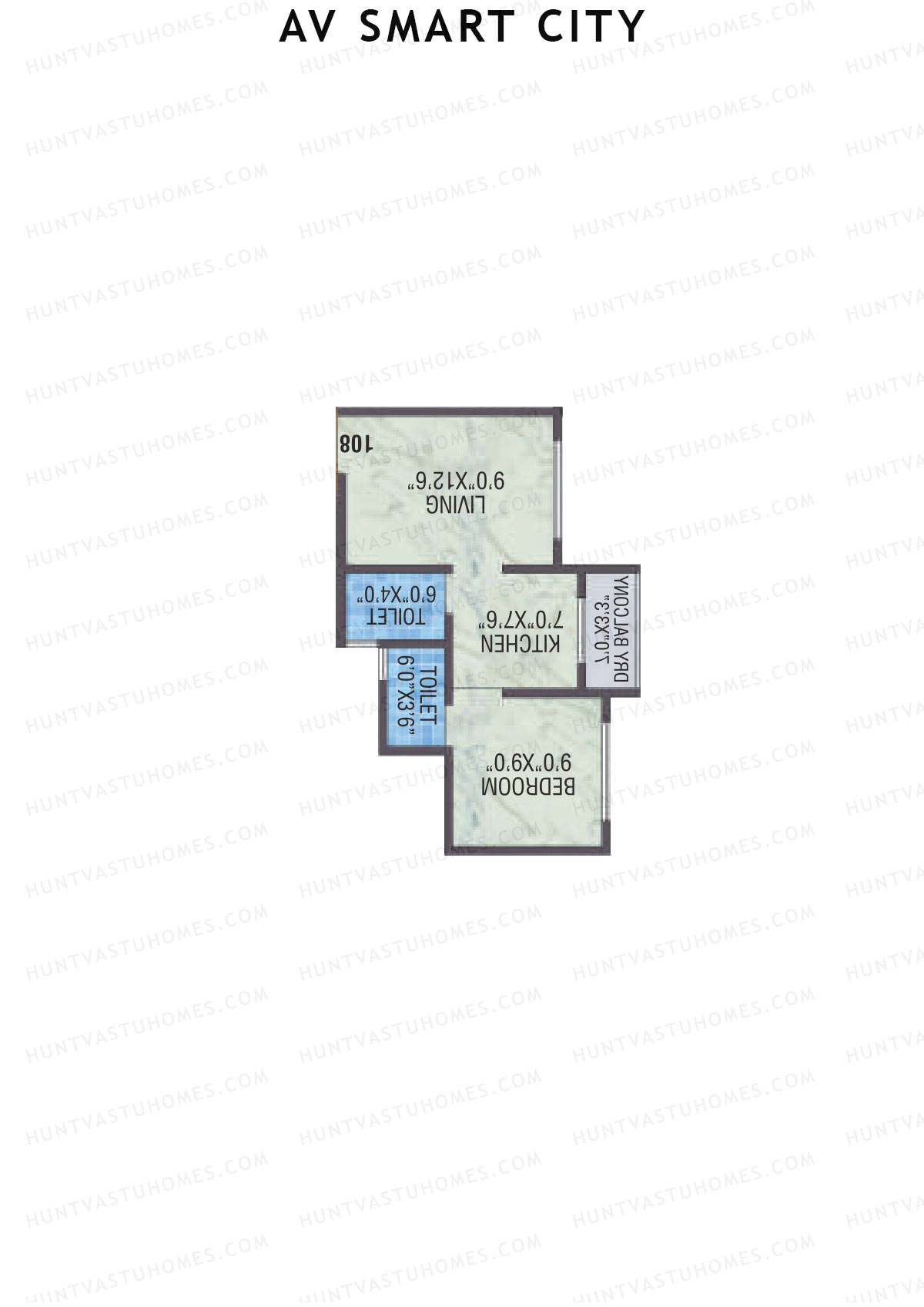 AV Smart City, Tower 5, Unit 1, 1BHK, Carpet Area 313   sq ft 