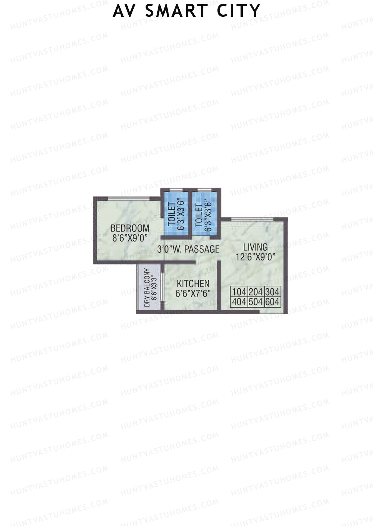 AV Smart City, Tower 5, Unit 4, 1BHK, Carpet Area 330   sq ft 