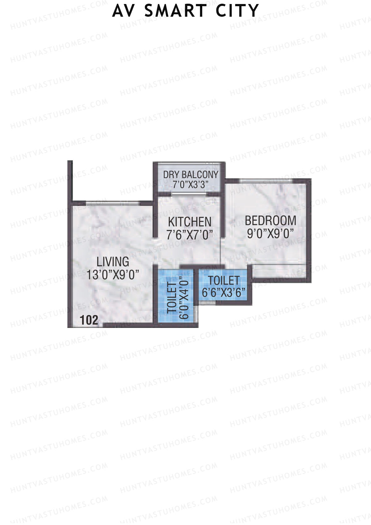 AV Smart City, Tower 5, Unit 7, 1BHK, Carpet Area 325   sq ft 