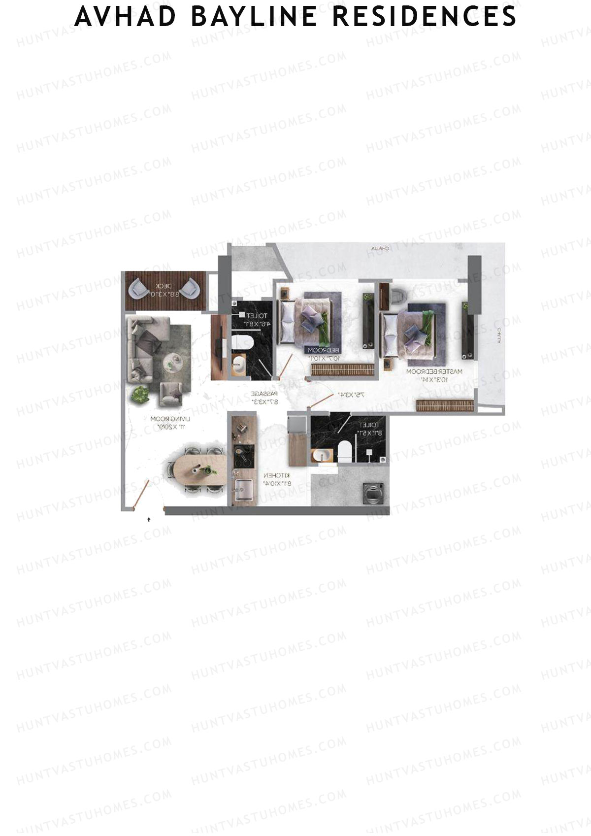 Avhad Bayline Residences, Bayline, Unit 2 (Type 1), 2BHK, Carpet Area 762   sq ft 