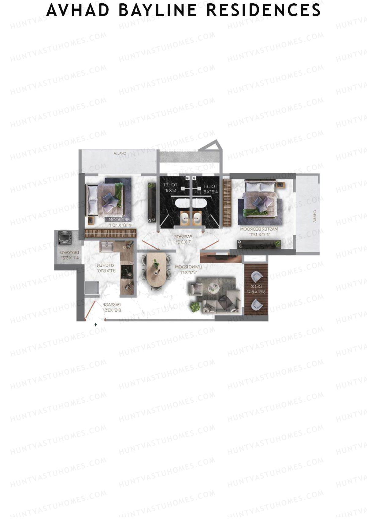 Avhad Bayline Residences, Bayline, Unit 3 (Type 2), 2BHK, Carpet Area 764   sq ft 
