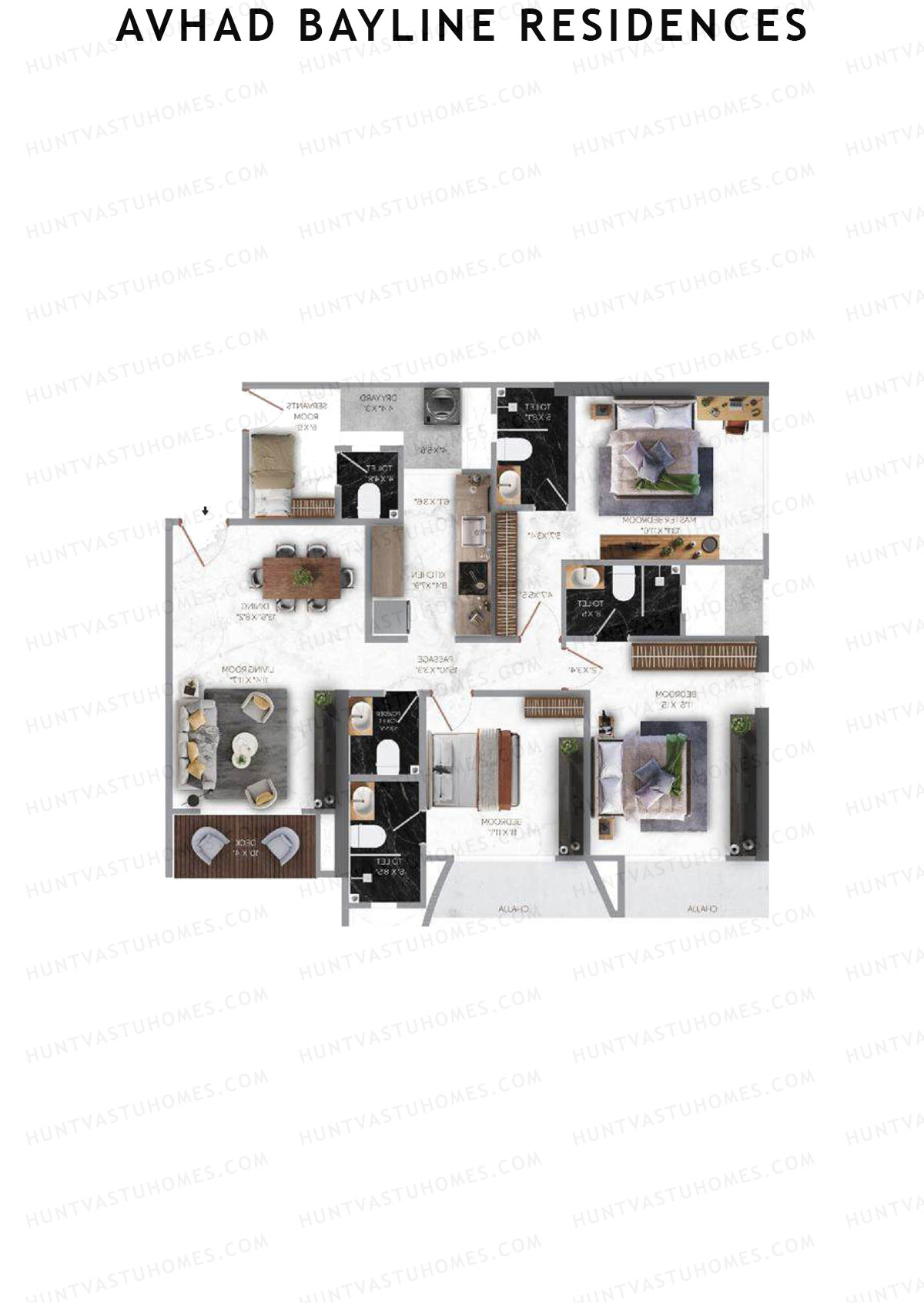Avhad Bayline Residences, Bayline, Unit 4 (Type 1), 3BHK, Carpet Area 1256   sq ft 