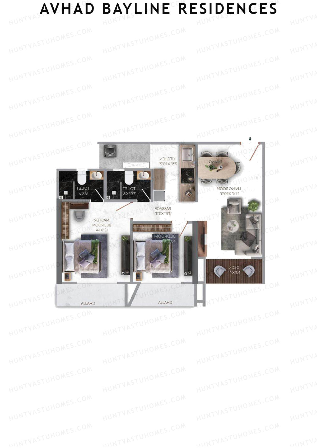 Avhad Bayline Residences, Bayline, Unit 5 (Type 3), 2BHK, Carpet Area 782   sq ft 