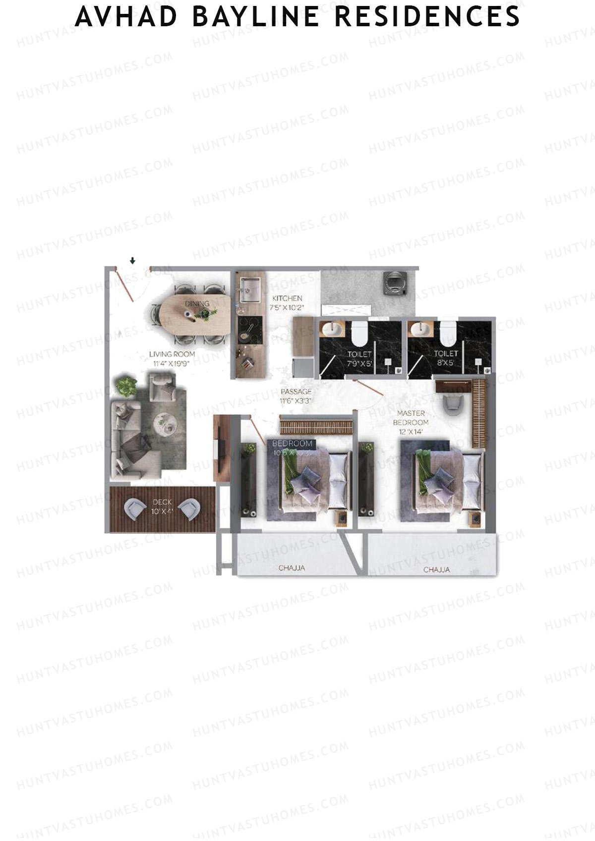 Avhad Bayline Residences, Bayline, Unit 6 (Type 3), 2BHK, Carpet Area 782   sq ft 