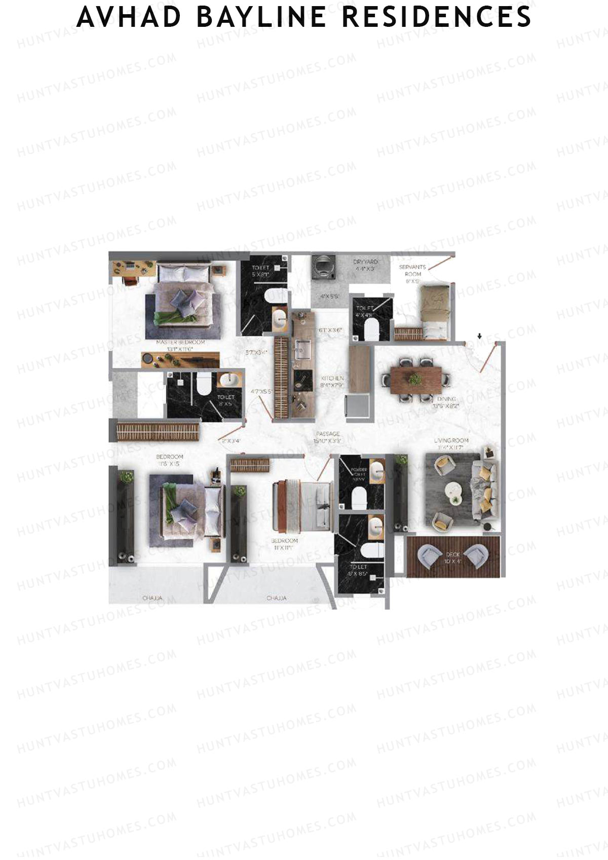 Avhad Bayline Residences, Bayline, Unit 7 (Type 1), 3BHK, Carpet Area 1256   sq ft 