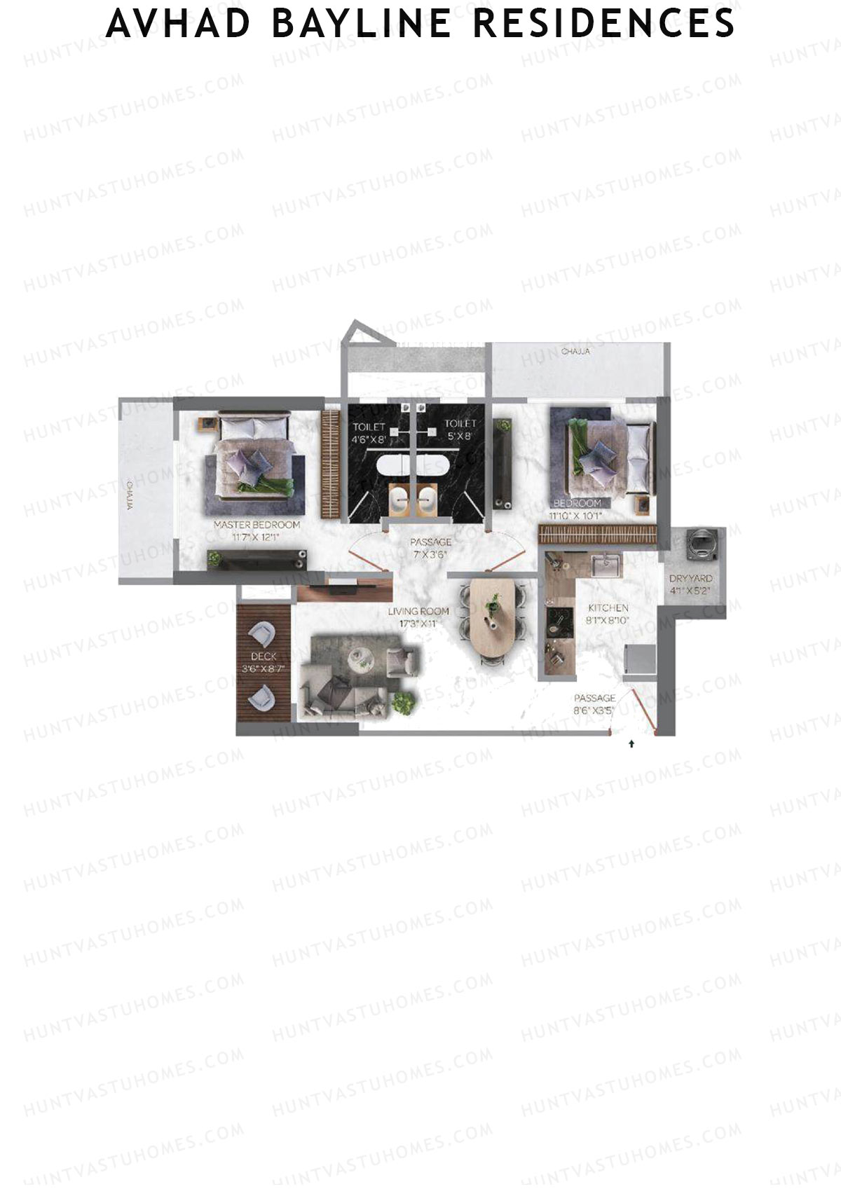 Avhad Bayline Residences, Bayline, Unit 8 (Type 2), 2BHK, Carpet Area 764   sq ft 