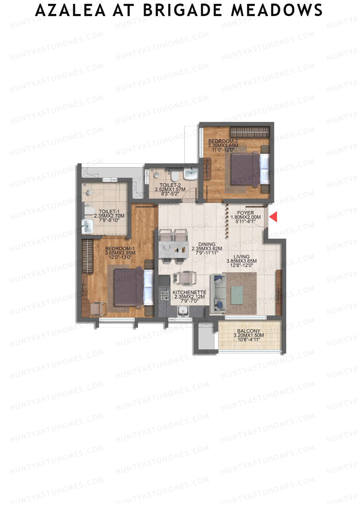 Azalea at Brigade Meadows, Azalea, Unit 1, 2BHK, Super Area 1481   sq ft 