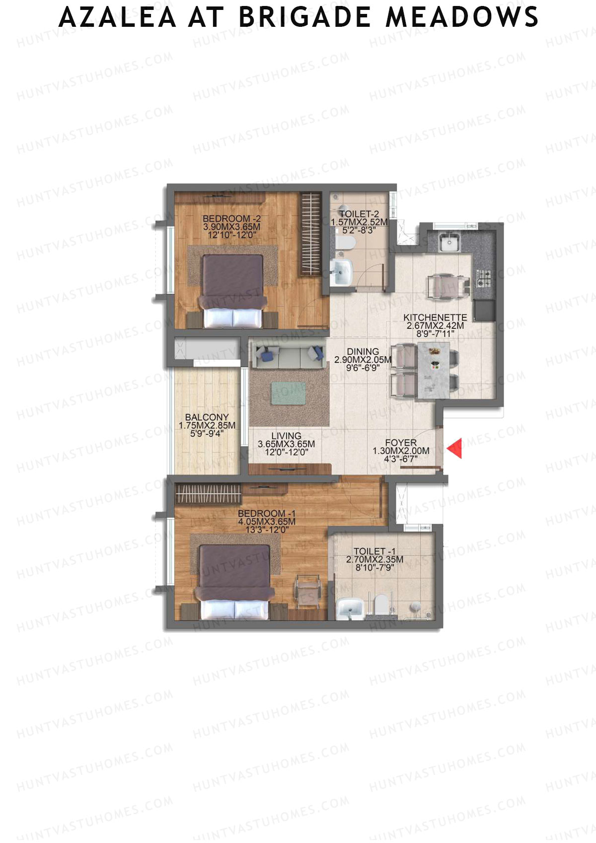 Azalea at Brigade Meadows, Azalea, Unit 4, 2BHK, Super Area 1444   sq ft 