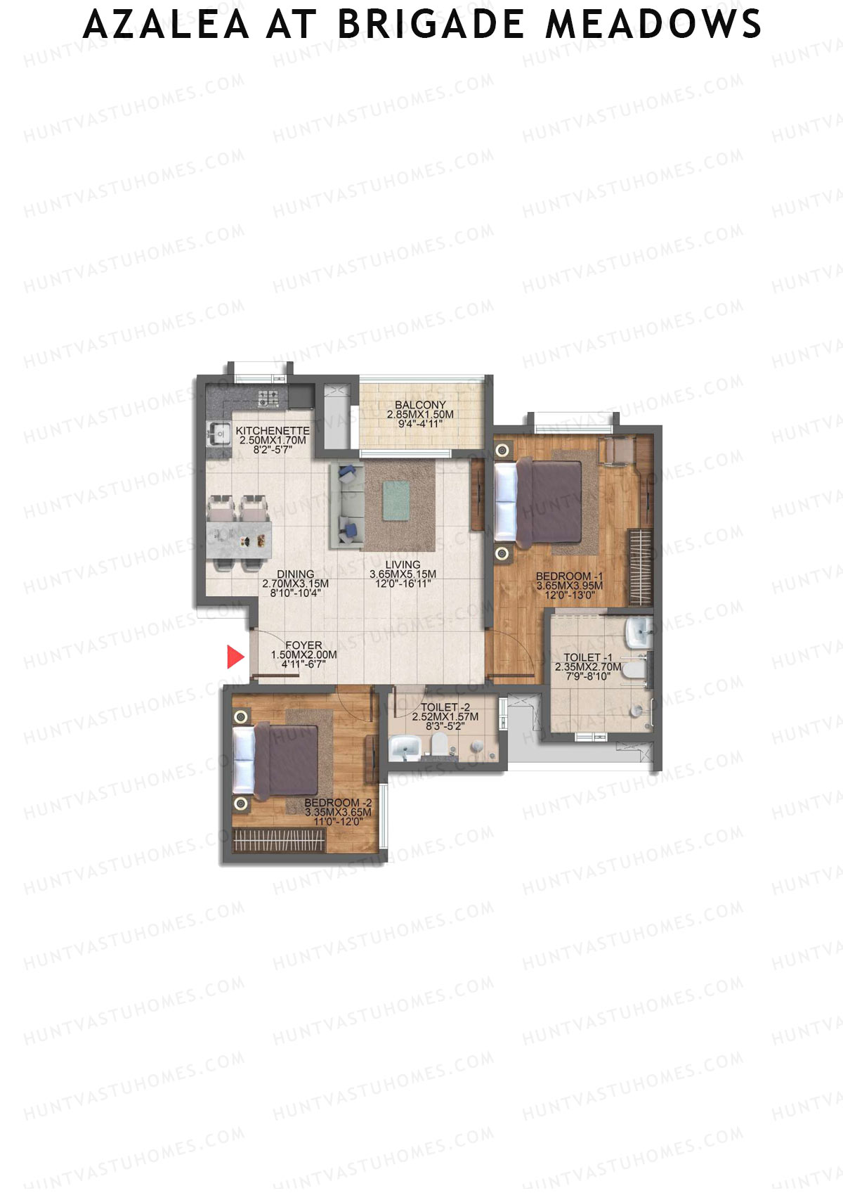 Azalea at Brigade Meadows, Azalea, Unit 5, 2BHK, Super Area 1486   sq ft 