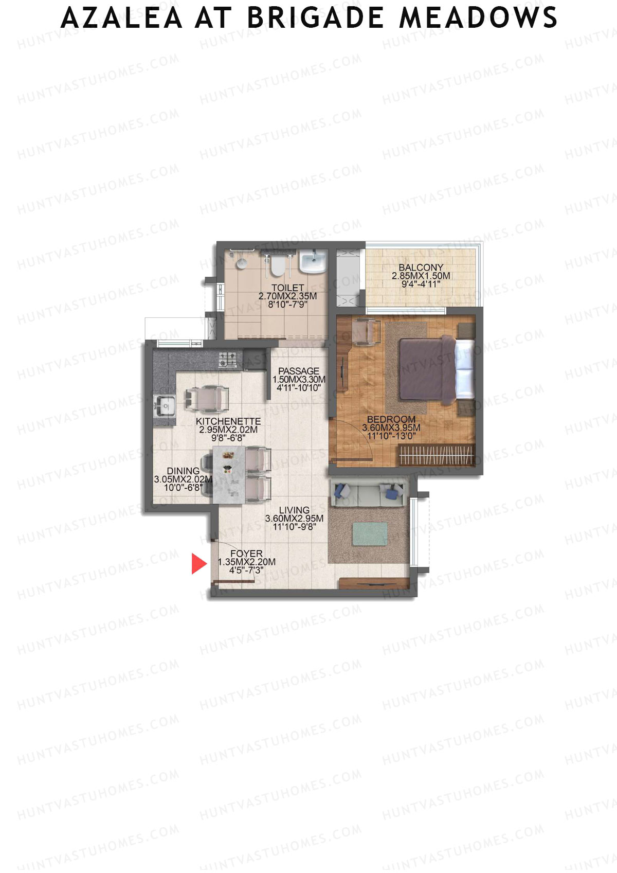 Azalea at Brigade Meadows, Azalea, Unit 6, 1BHK, Super Area 1074   sq ft 