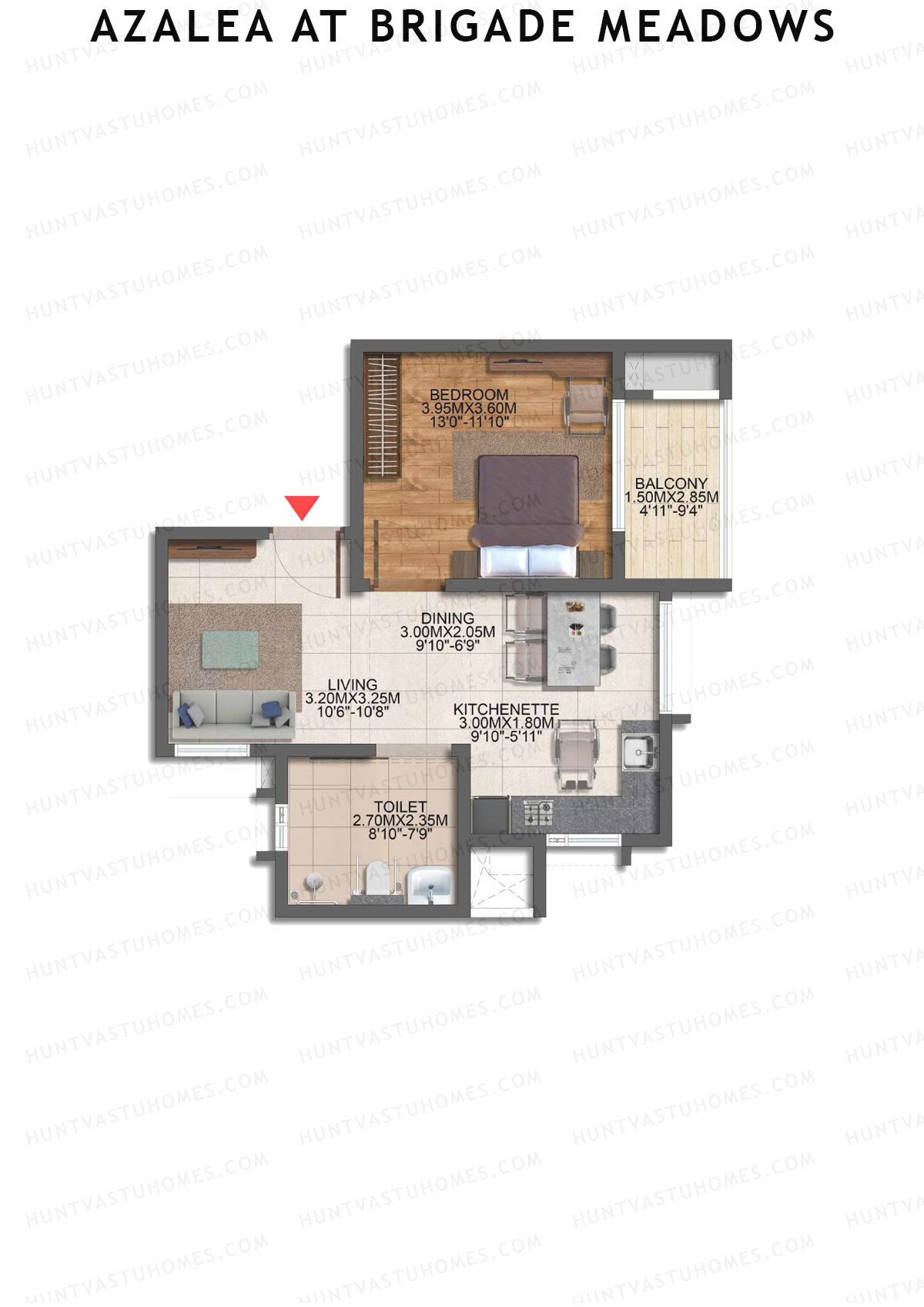 Azalea at Brigade Meadows, Azalea, Unit 7, 1BHK, Super Area 970   sq ft 