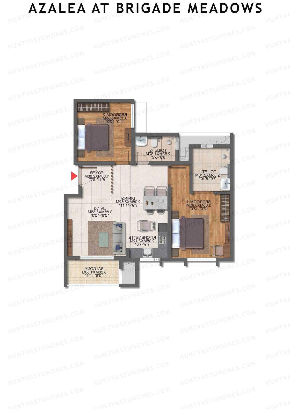 Azalea at Brigade Meadows, Azalea, Unit 8, 2BHK, Super Area 1481   sq ft 