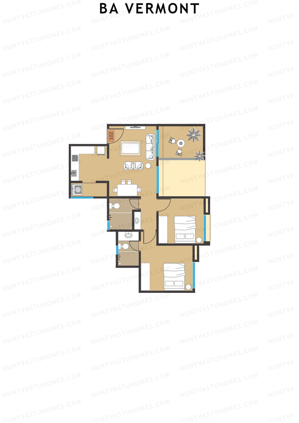 BA Vermont Tower D Unit 2 Floor Plan
