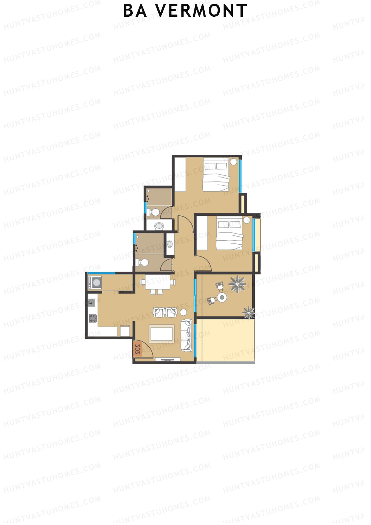 BA Vermont Tower D Unit 3 Floor Plan