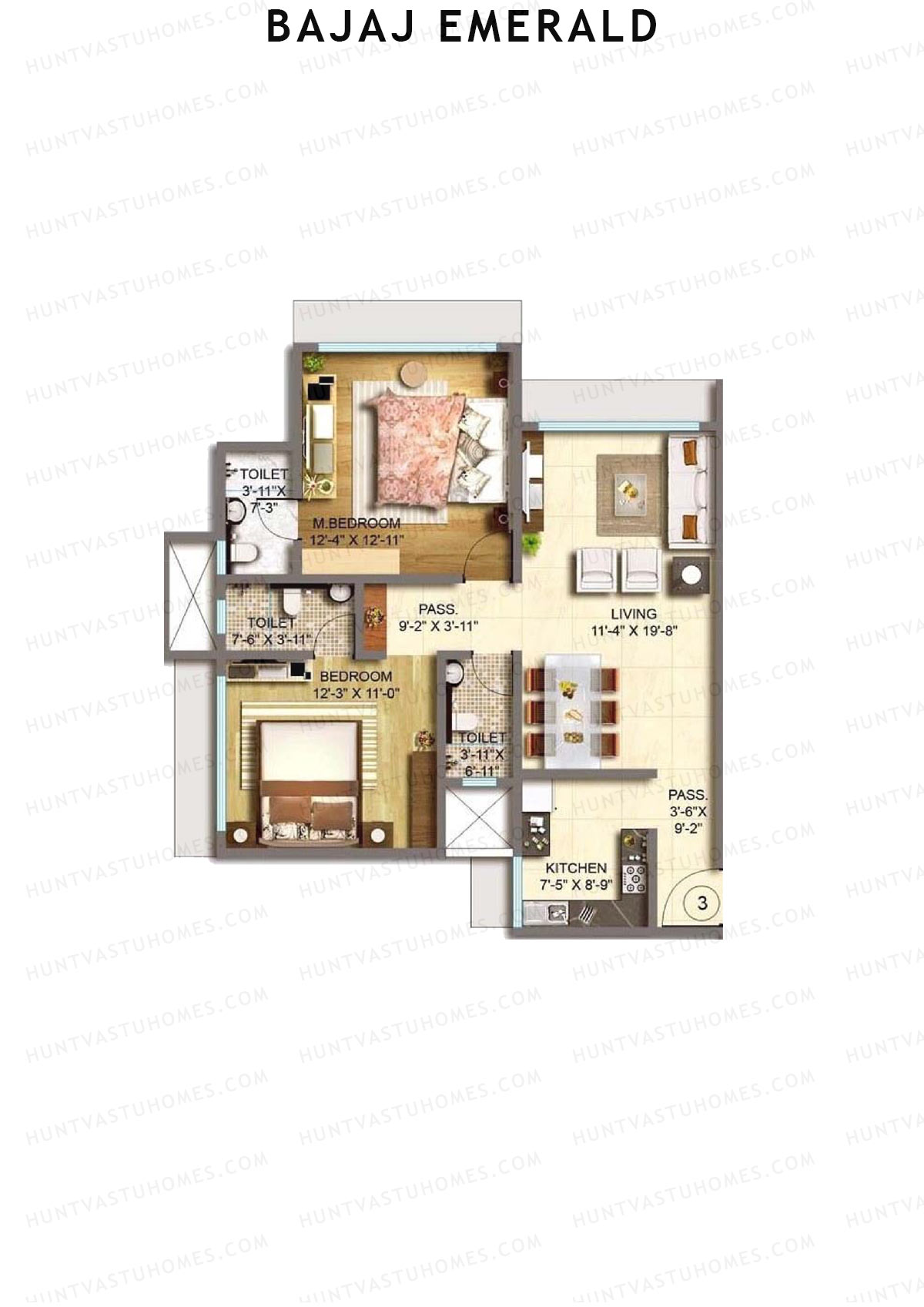 Bajaj Emerald Wing C Unit 3 Floor Plan