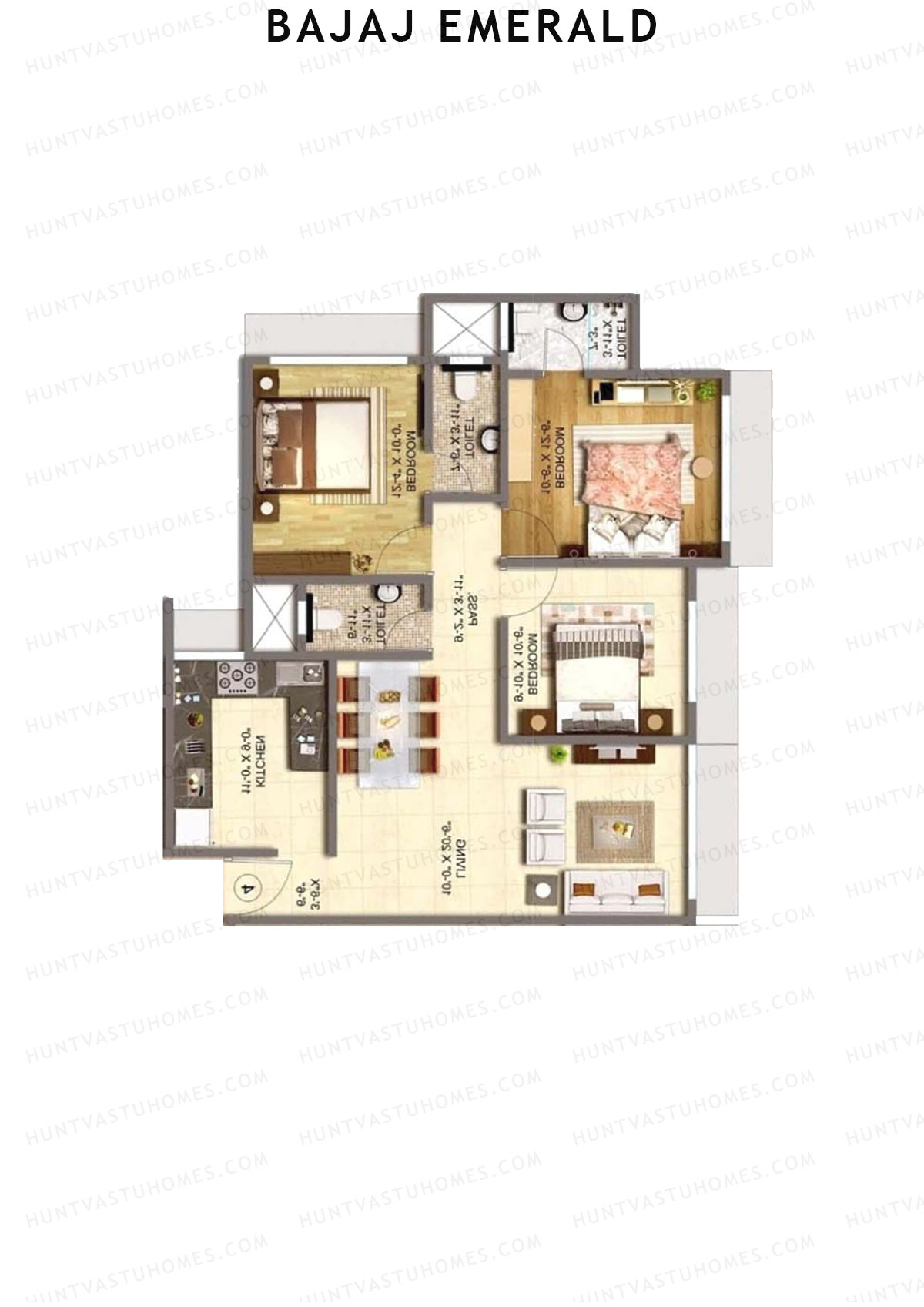 Bajaj Emerald Wing D Unit 3 Floor Plan
