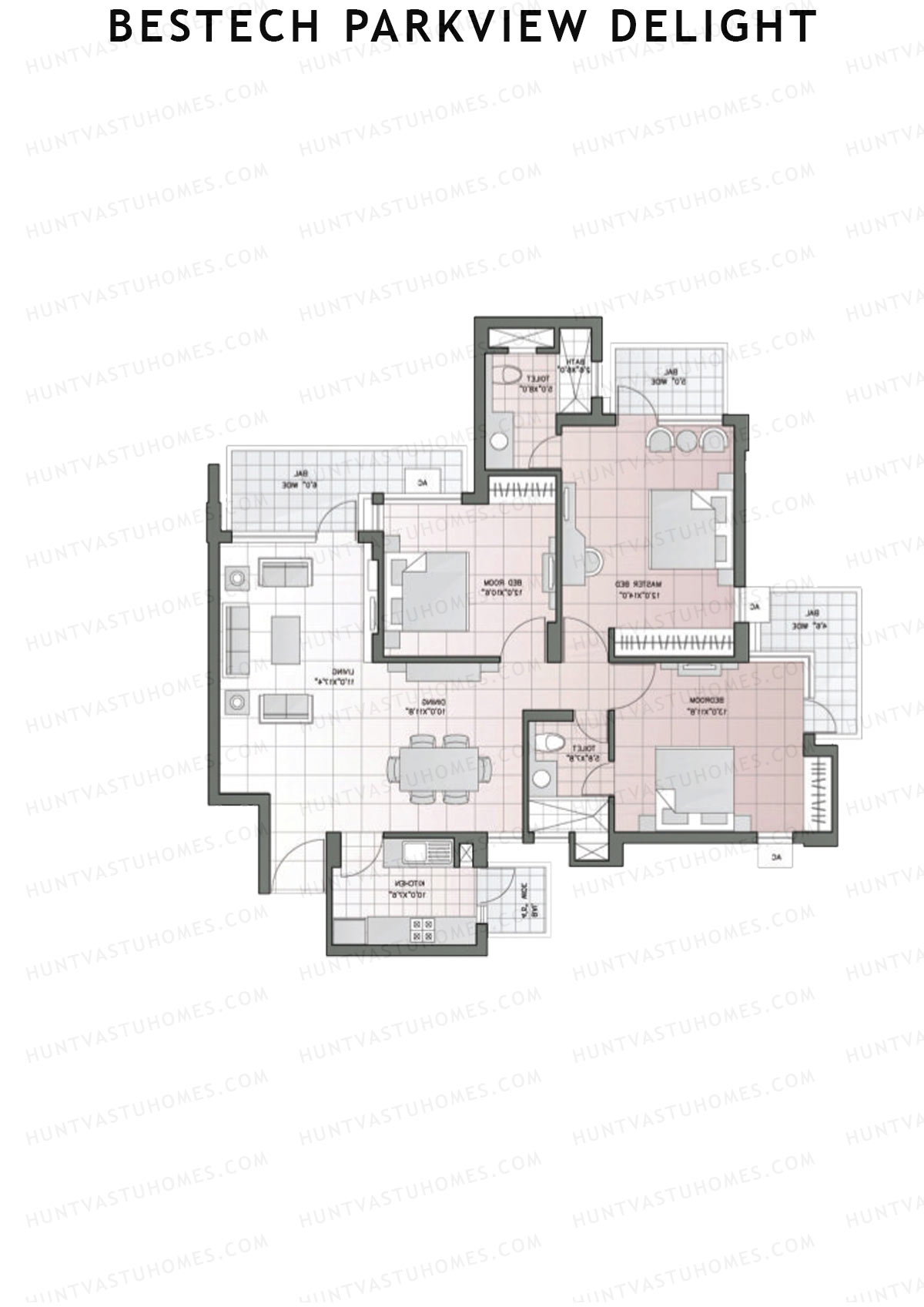 Bestech Parkview Delight, Tower 1, Unit 3, 3BHK, Super Area 1625   sq ft 