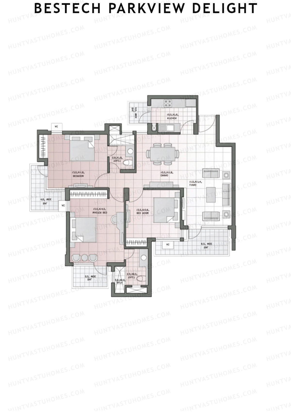 Bestech Parkview Delight, Tower 2, Unit 1, 3BHK, Super Area 1625   sq ft 