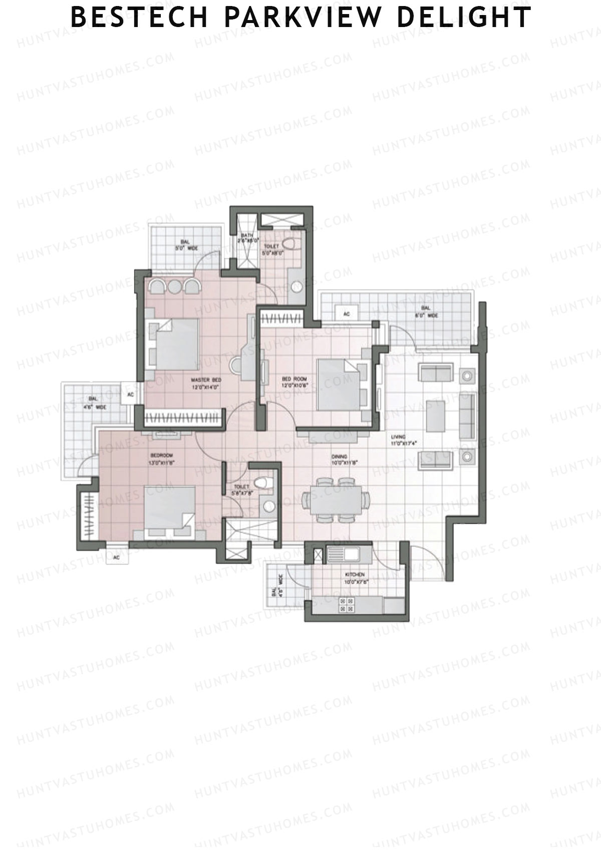 Bestech Parkview Delight, Tower 2, Unit 2, 3BHK, Super Area 1625   sq ft 