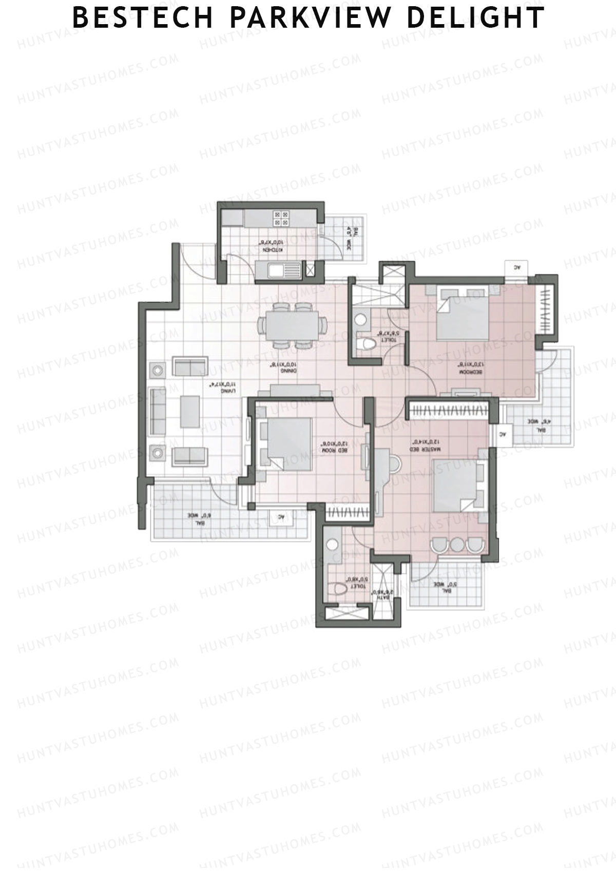 Bestech Parkview Delight, Tower 2, Unit 4, 3BHK, Super Area 1625   sq ft 