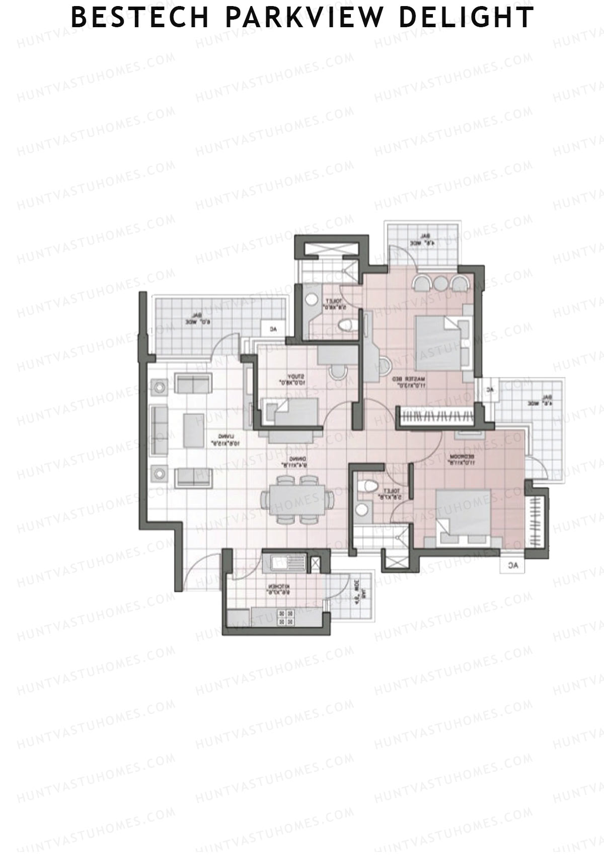 Bestech Parkview Delight, Tower 3, Unit 1, 2BHK, Super Area 1425   sq ft 