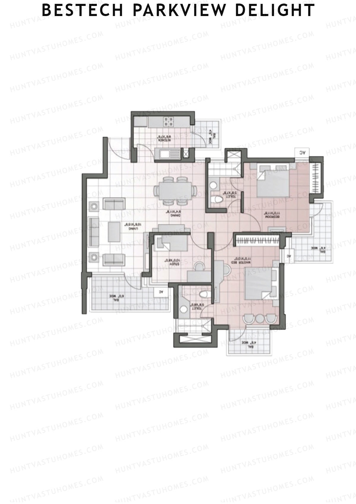 Bestech Parkview Delight, Tower 3, Unit 2, 2BHK, Super Area 1425   sq ft 