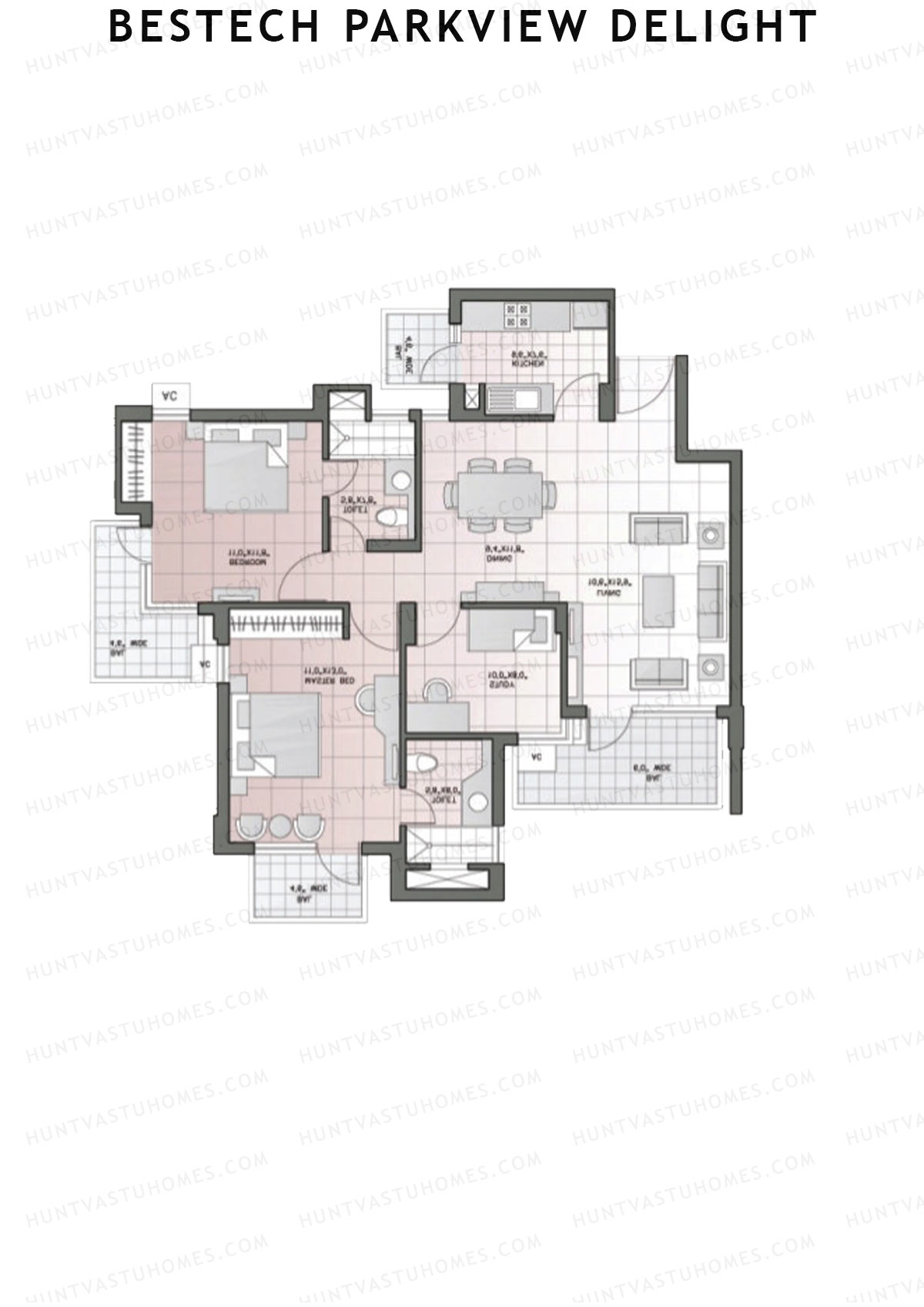 Bestech Parkview Delight, Tower 3, Unit 3, 2BHK, Super Area 1425   sq ft 