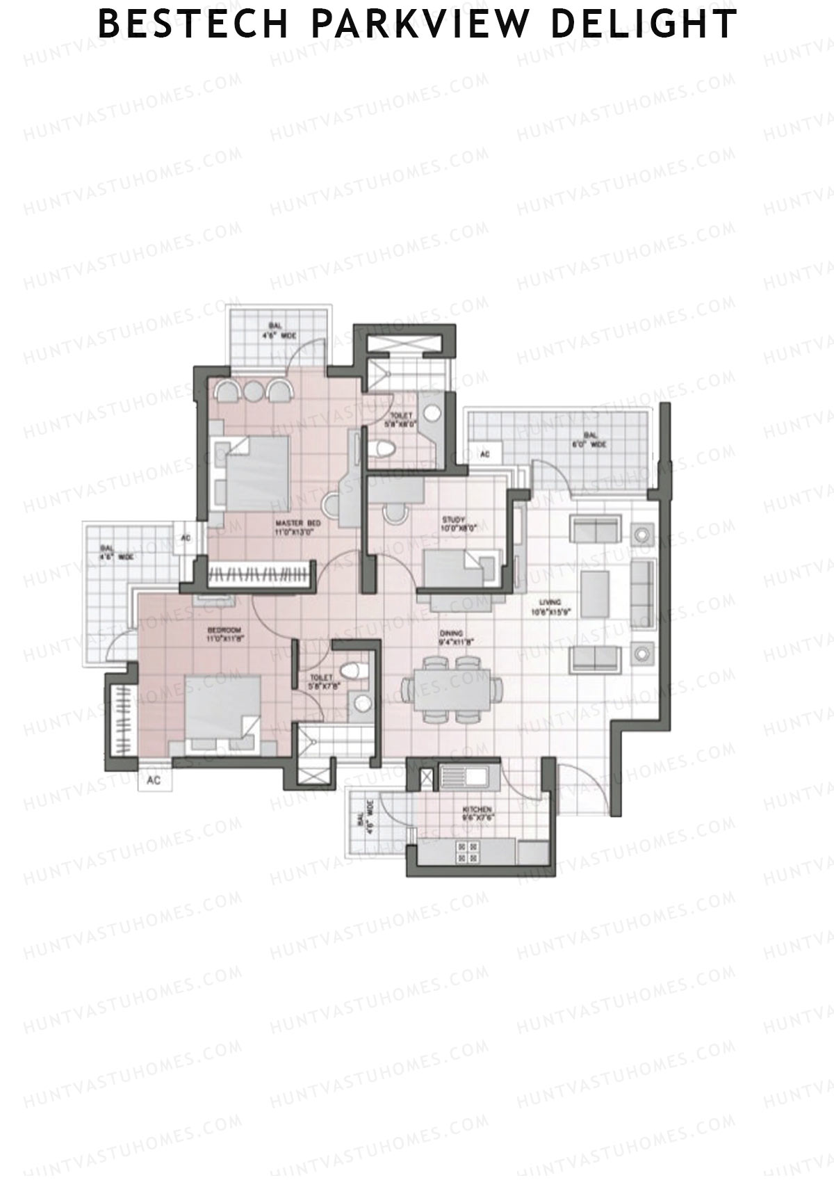 Bestech Parkview Delight, Tower 3, Unit 4, 2BHK, Super Area 1425   sq ft 