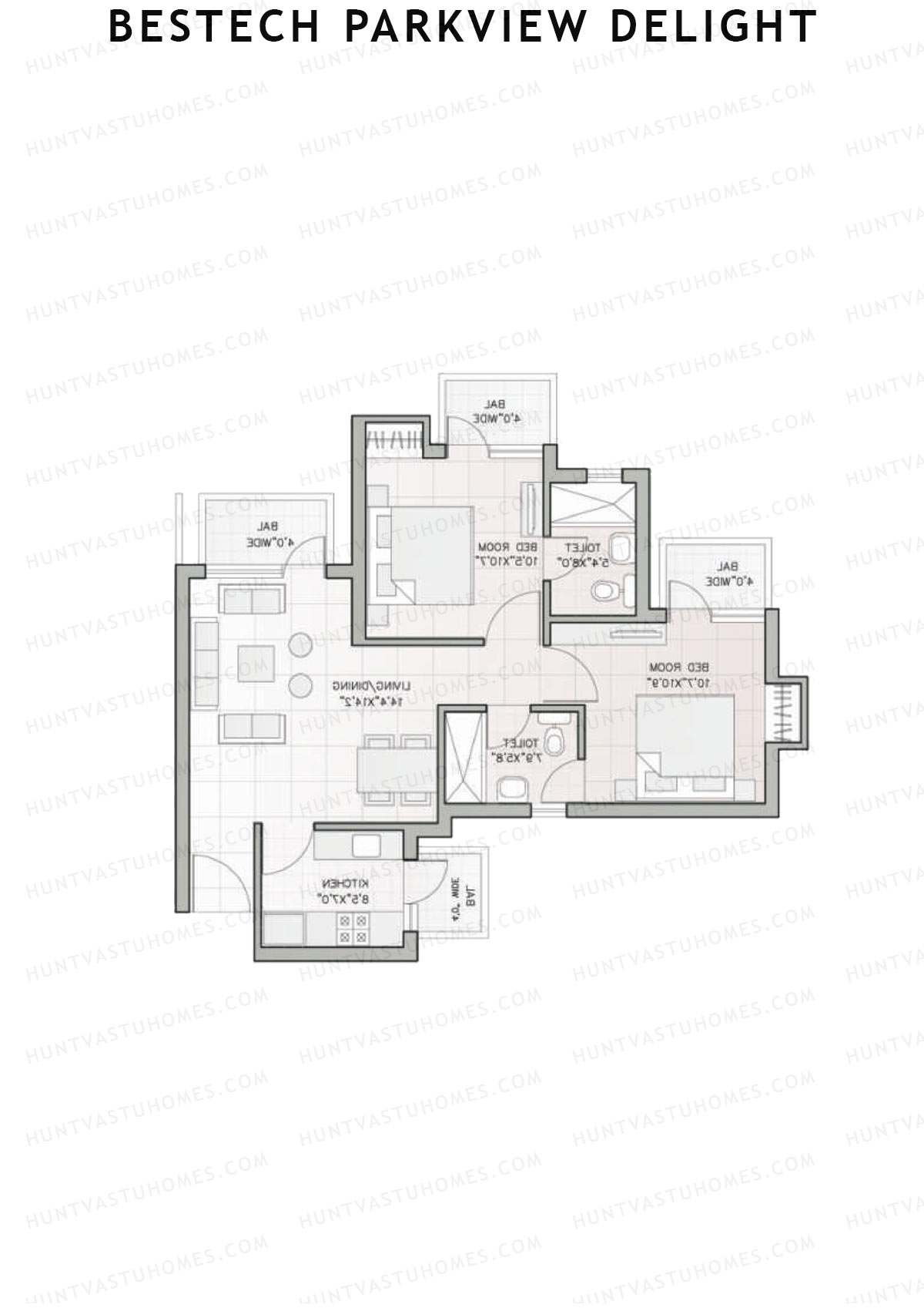 Bestech Parkview Delight, Tower 4, Unit 1, 2BHK, Super Area 975   sq ft 