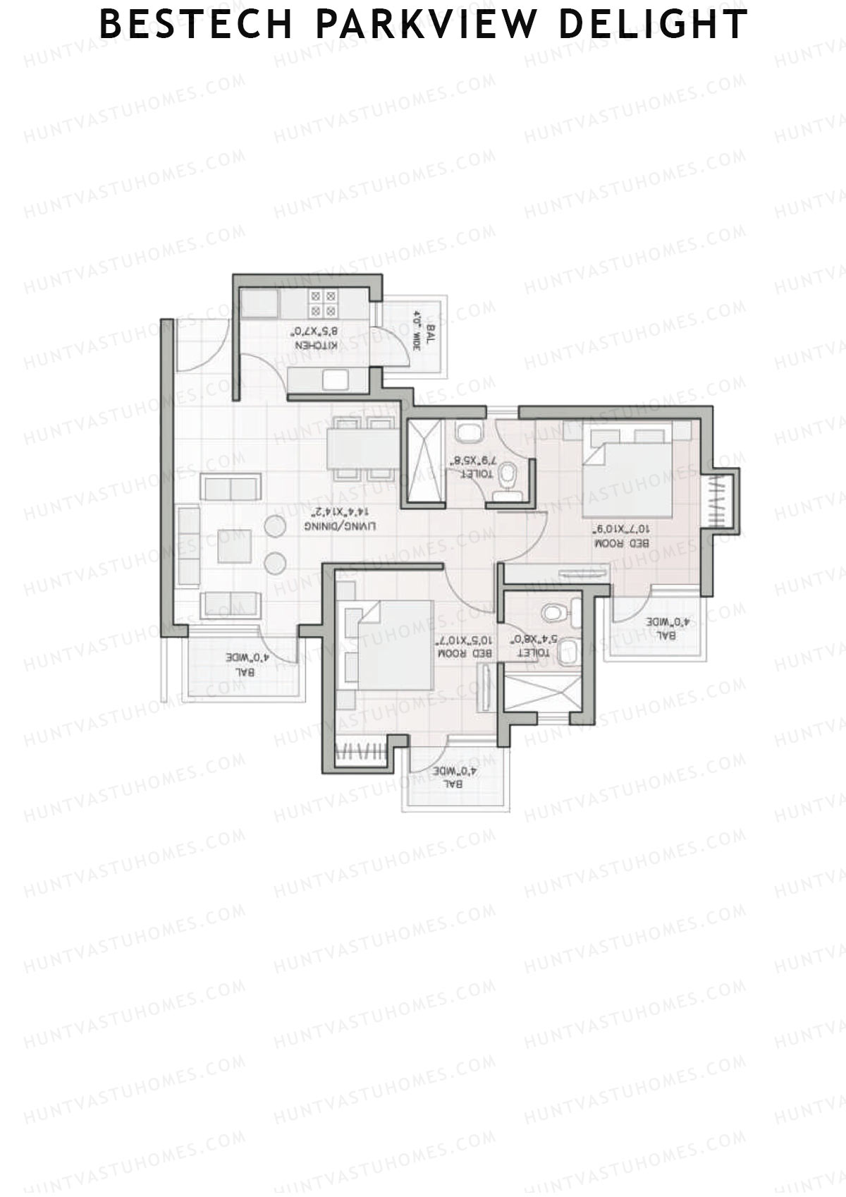 Bestech Parkview Delight, Tower 4, Unit 2, 2BHK, Super Area 975   sq ft 