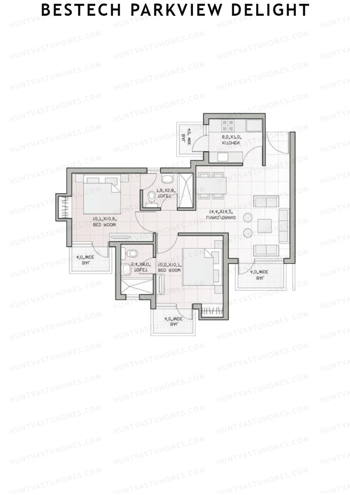 Bestech Parkview Delight, Tower 4, Unit 3, 2BHK, Super Area 975   sq ft 