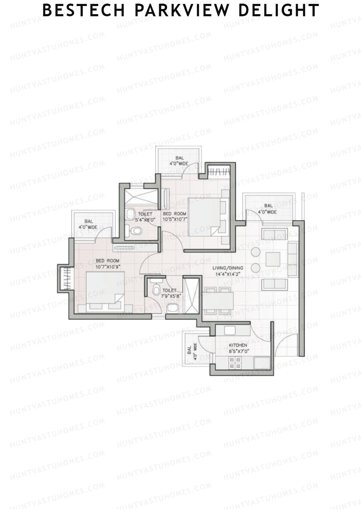 Bestech Parkview Delight, Tower 4, Unit 4, 2BHK, Super Area 975   sq ft 
