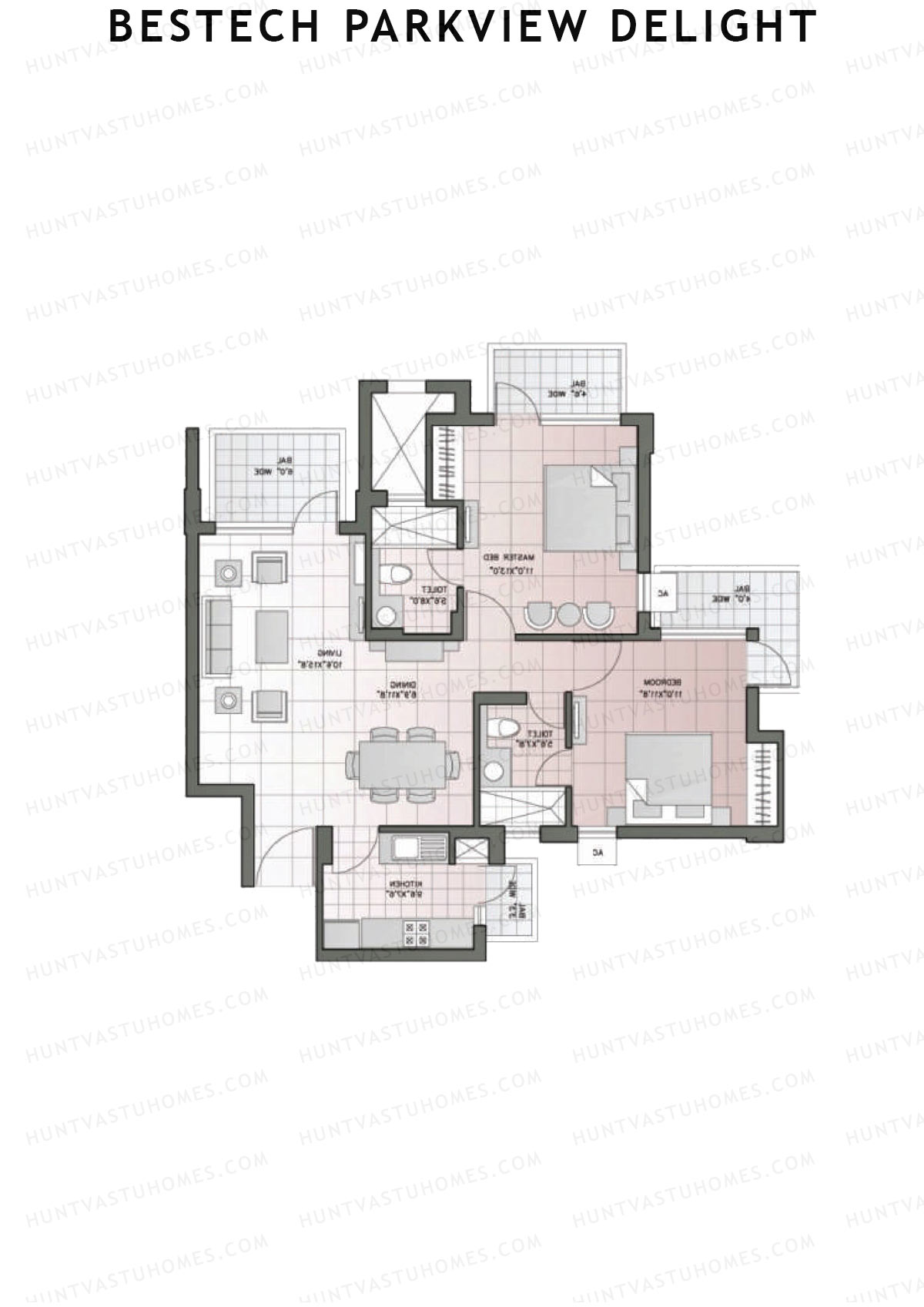Bestech Parkview Delight, Tower 6, Unit 1, 2BHK, Super Area 1225   sq ft 