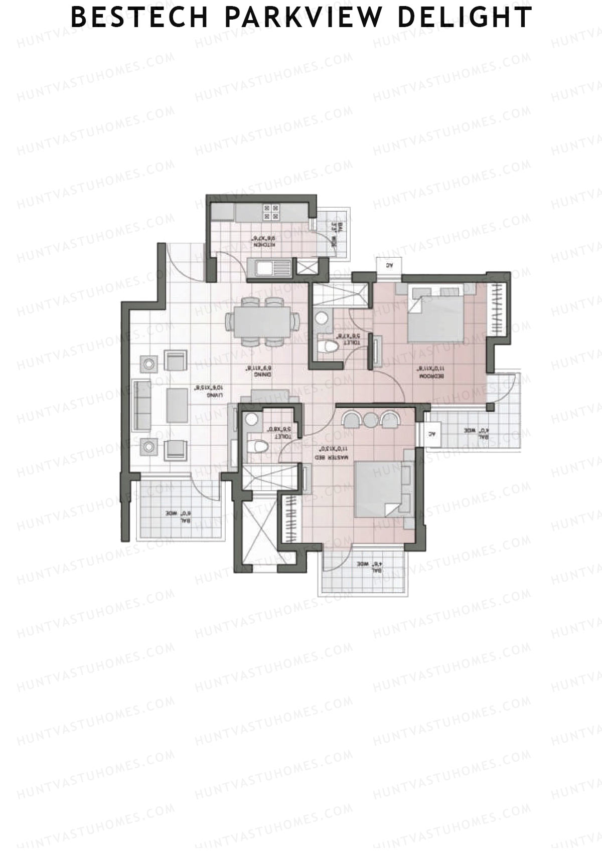 Bestech Parkview Delight, Tower 7, Unit 2, 2BHK, Super Area 1225   sq ft 