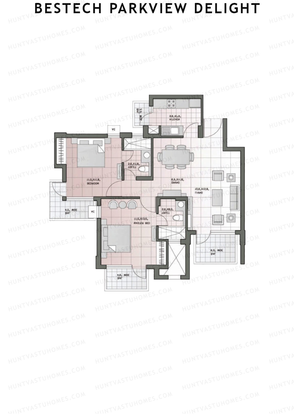 Bestech Parkview Delight, Tower 7, Unit 3, 2BHK, Super Area 1225   sq ft 