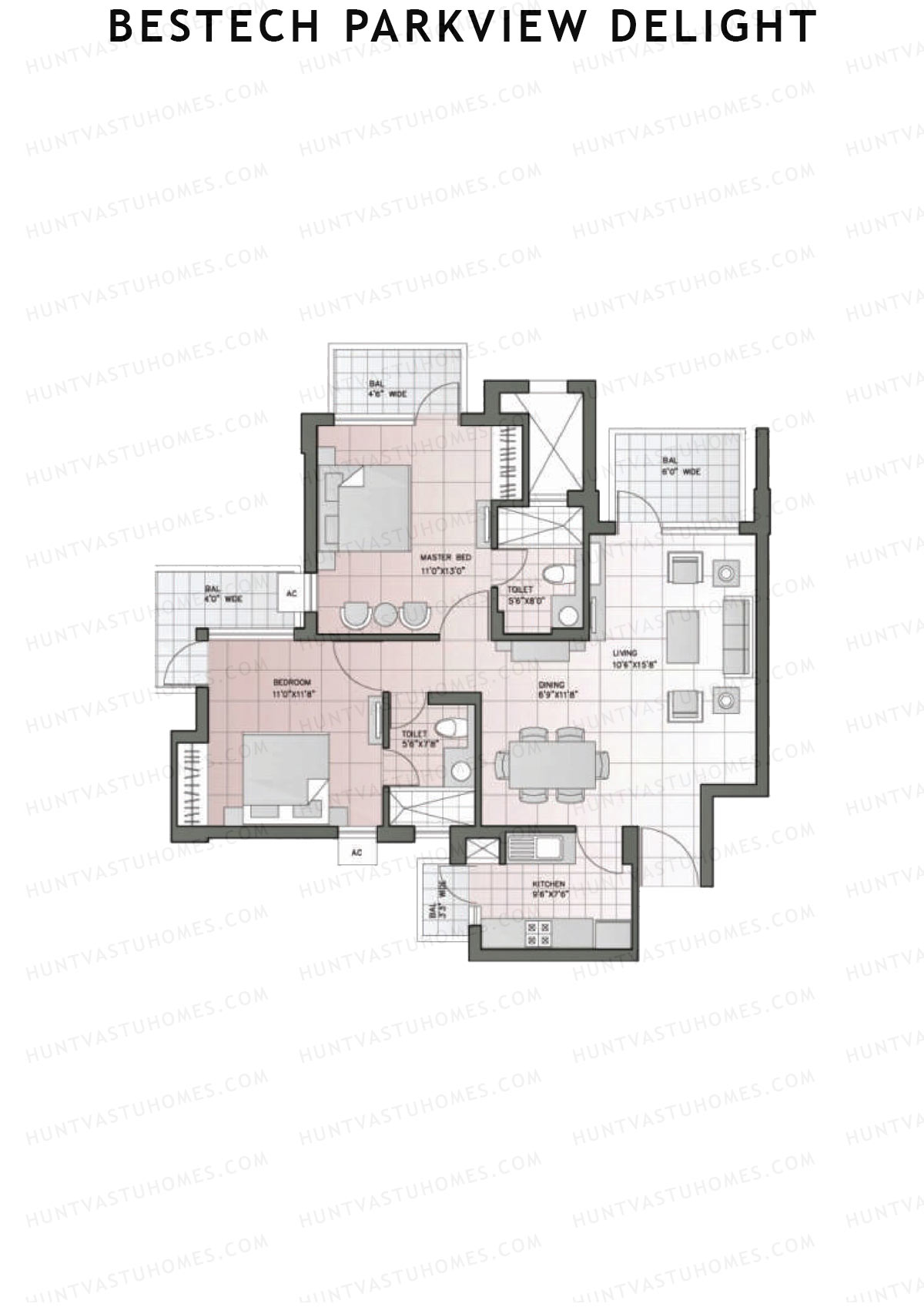 Bestech Parkview Delight, Tower 7, Unit 4, 2BHK, Super Area 1225   sq ft 