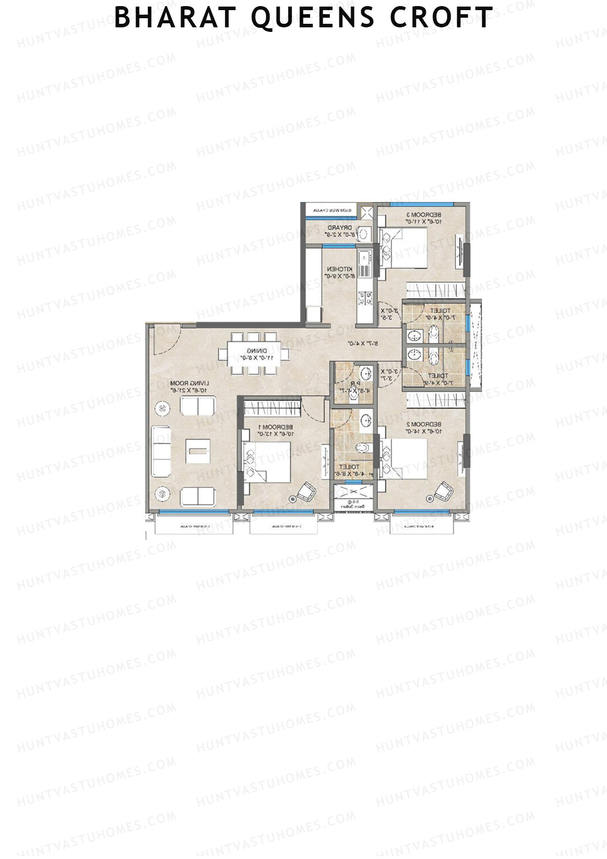 Bharat Queens Croft Wing B Unit 1 (Type M) Floor Plan
