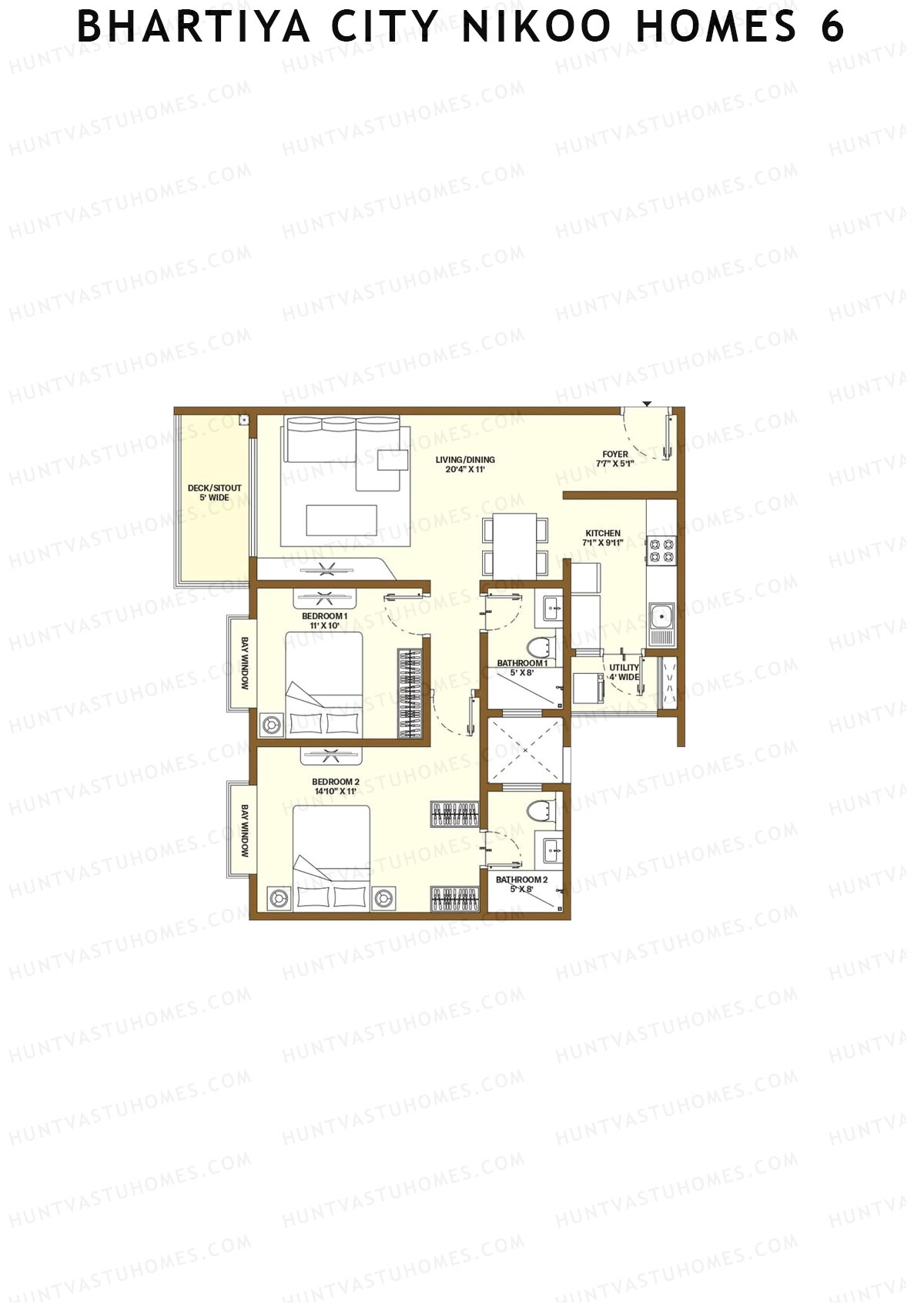 Bhartiya City Nikoo Homes 6 Tower A Unit 4 (Type D1) Floor Plan