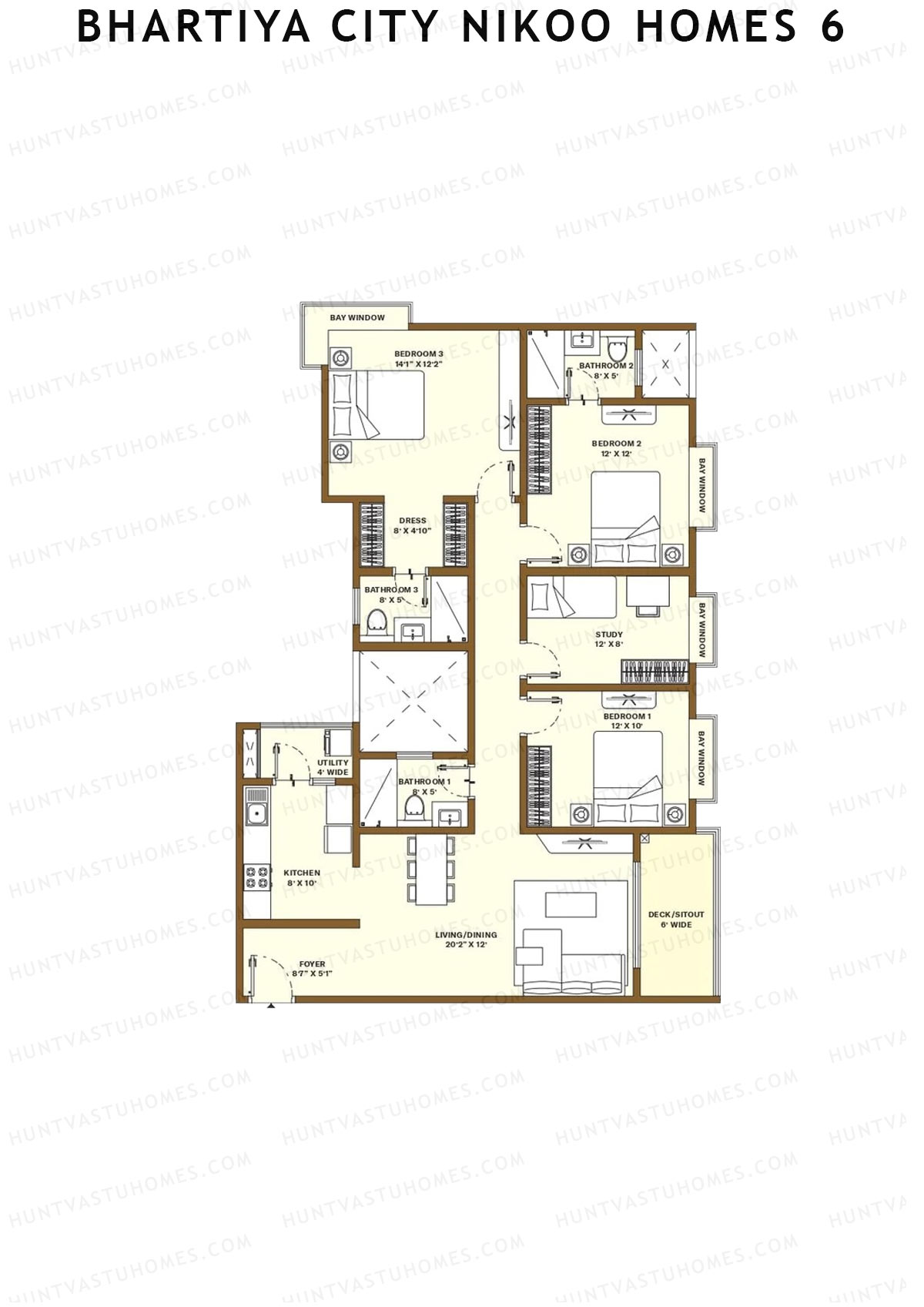 Bhartiya City Nikoo Homes 6 Tower A Unit 8 (Type H1) Floor Plan
