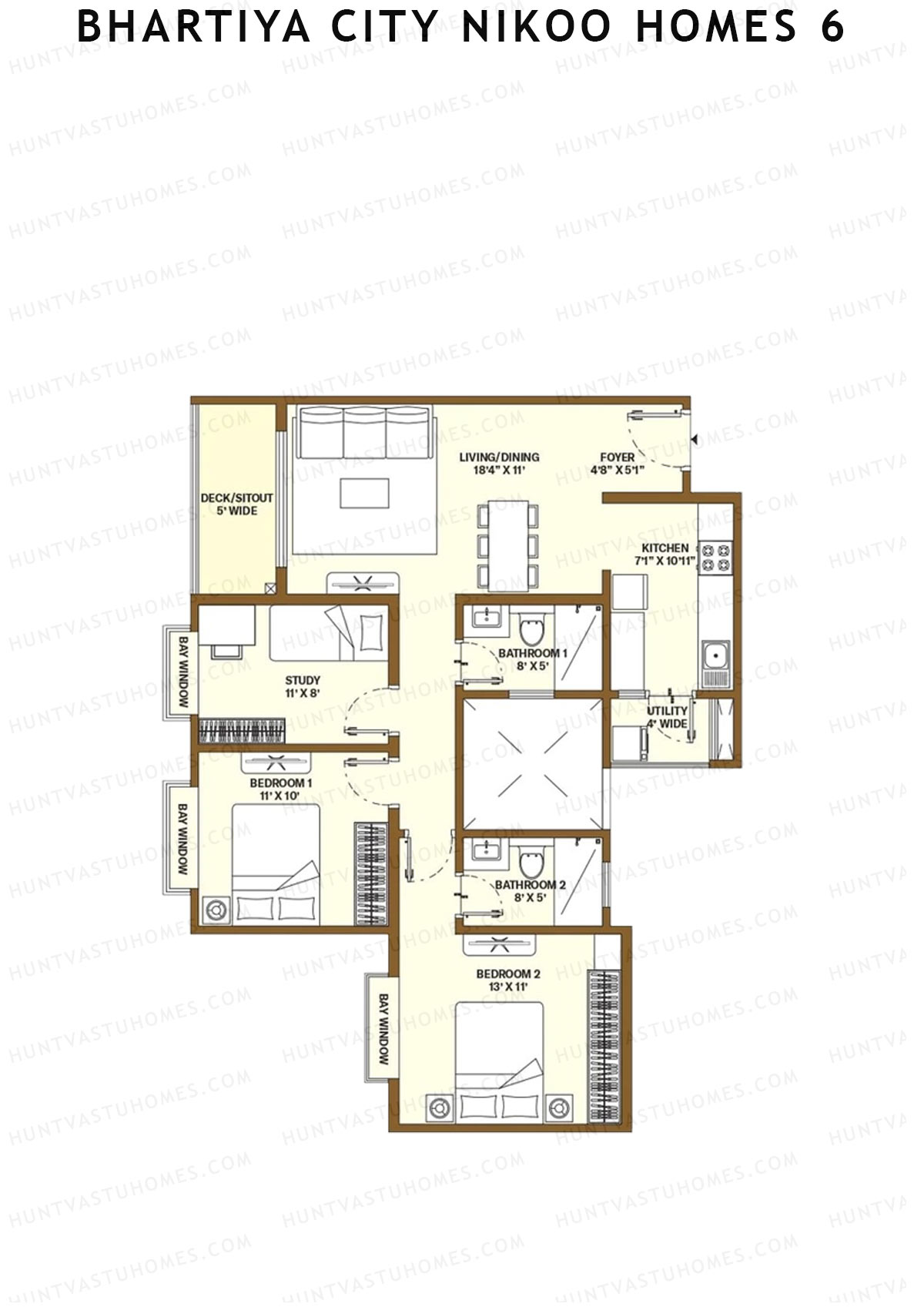 Bhartiya City Nikoo Homes 6 Tower B Unit 6 (Type F2) Floor Plan