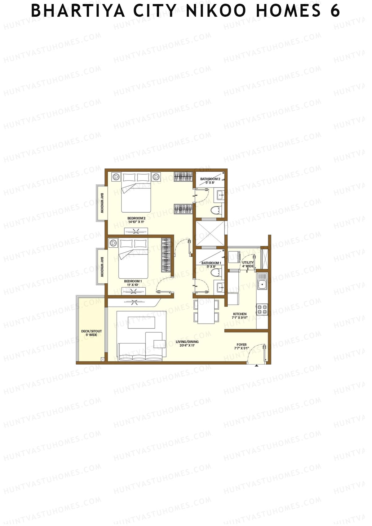 Bhartiya City Nikoo Homes 6 Tower B Unit 7 (Type D2) Floor Plan