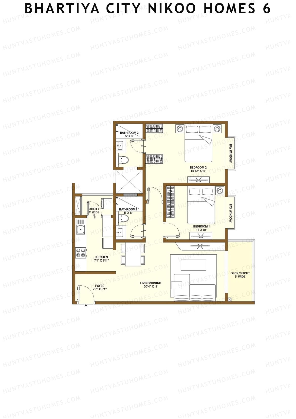 Bhartiya City Nikoo Homes 6 Tower B Unit 8 (Type D2) Floor Plan