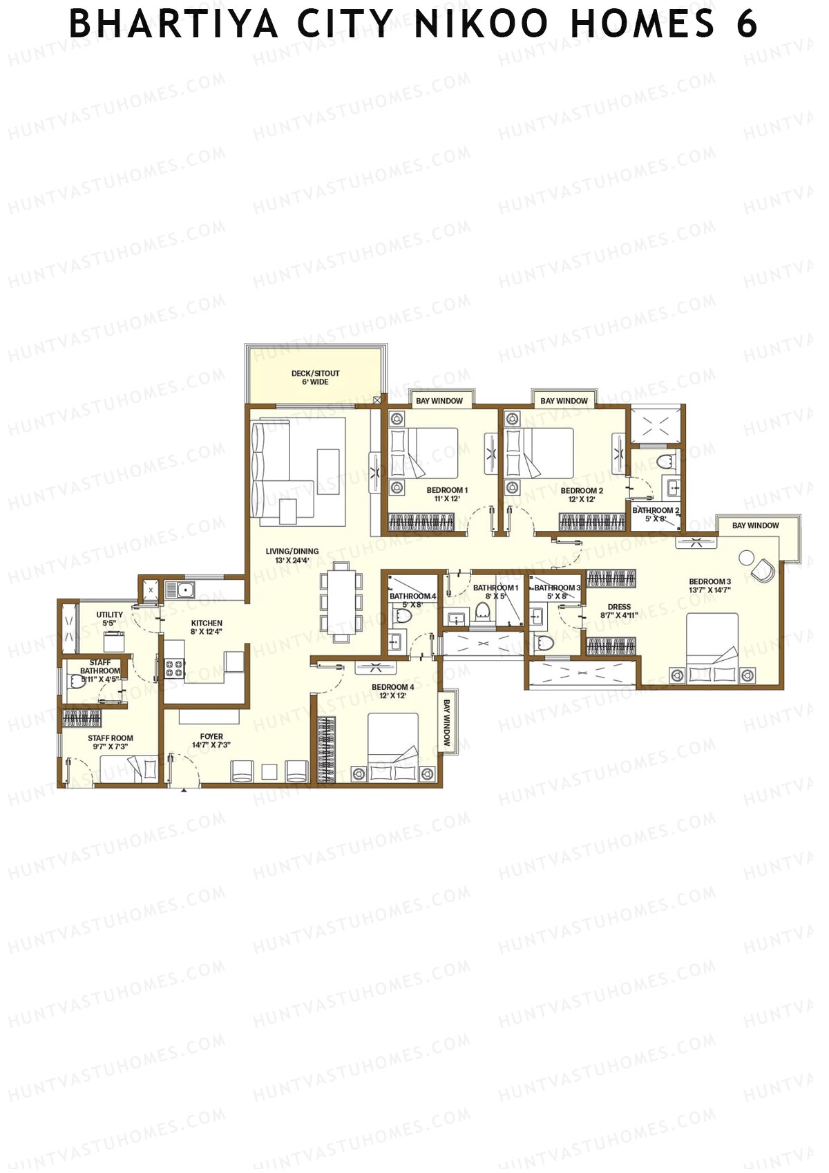 Bhartiya City Nikoo Homes 6 Tower C Unit 3 (Type J1) Floor Plan