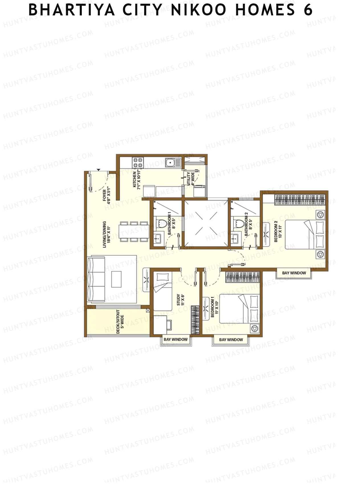 Bhartiya City Nikoo Homes 6 Tower C Unit 5 (Type F2) Floor Plan
