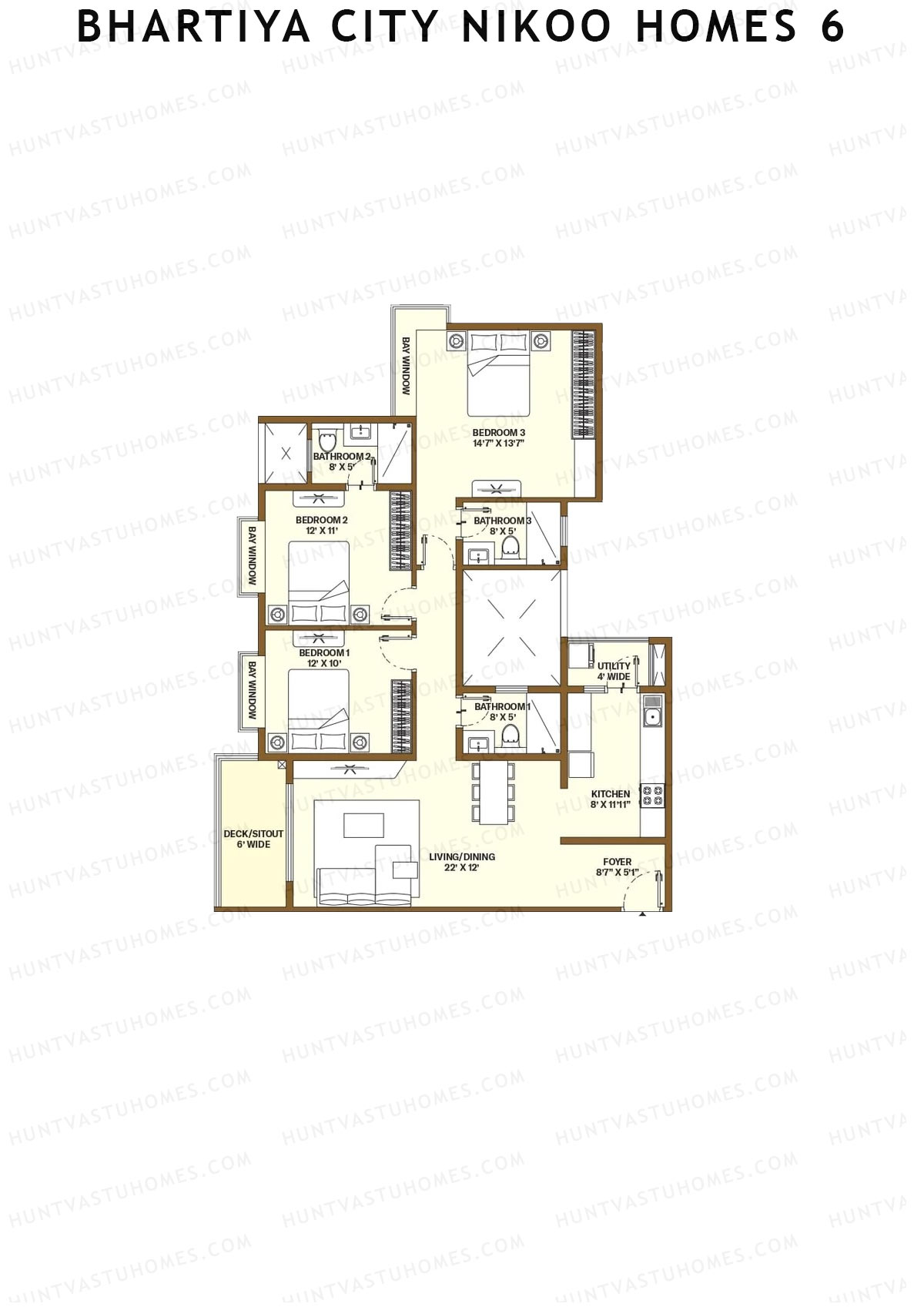 Bhartiya City Nikoo Homes 6 Tower C Unit 8 (Type D3) Floor Plan
