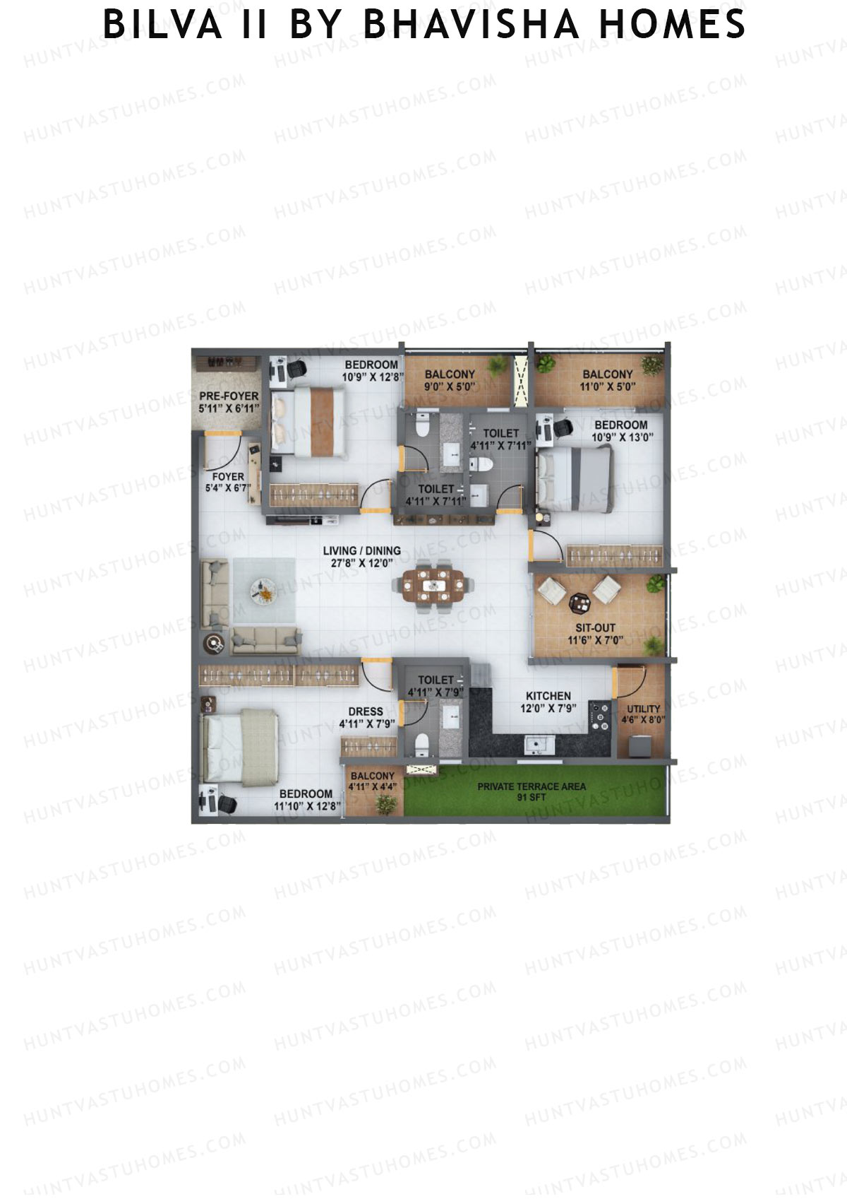 Bilva 2 by Bhavisha Homes Tower 1 Unit 1 Floor Plan